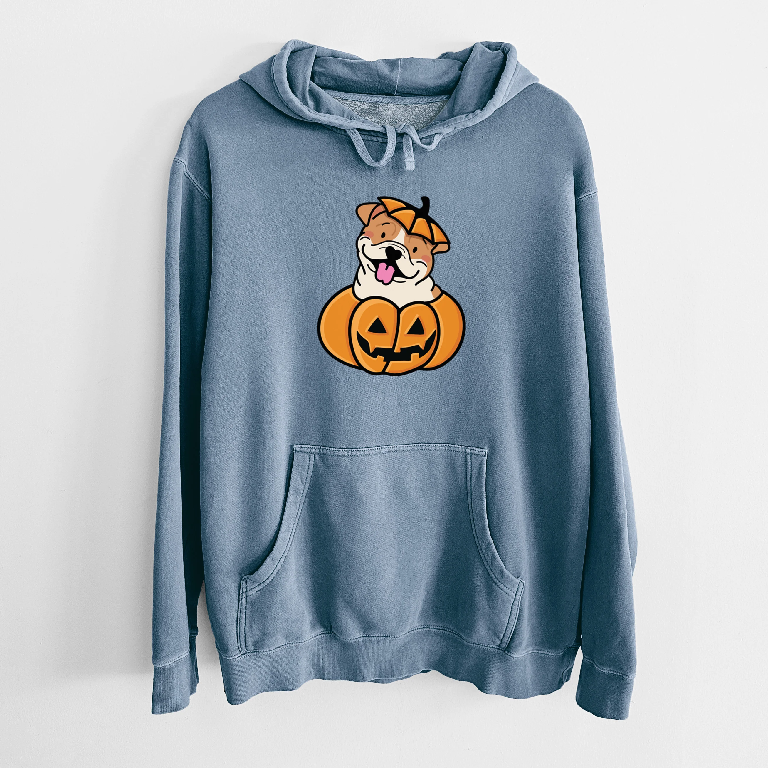 Pumpkin Pup - English Bulldog - Unisex Pigment Dyed Hoodie - Image 8