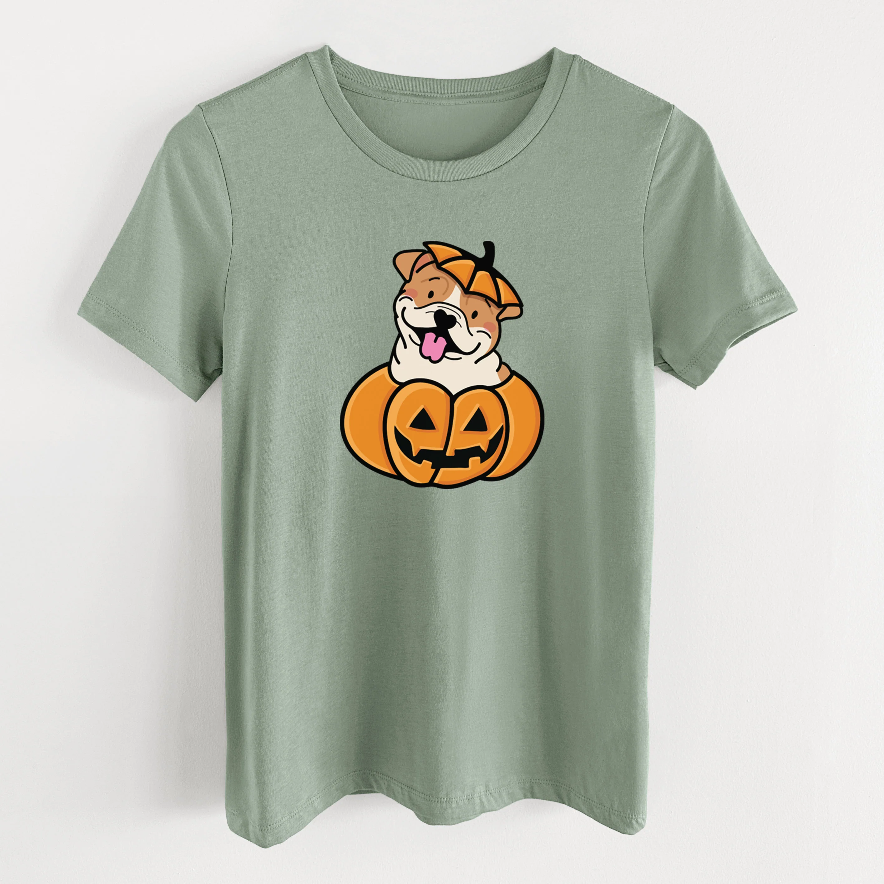Pumpkin Pup - English Bulldog - Women's Lightweight Relaxed Fit 100% Cotton Crewneck - Image 11