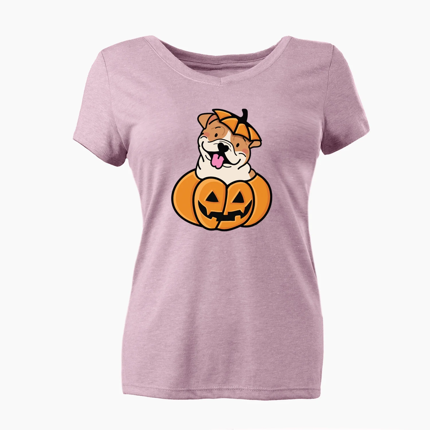 Pumpkin Pup - English Bulldog - Women's Perfect V-neck Shirt - Image 3