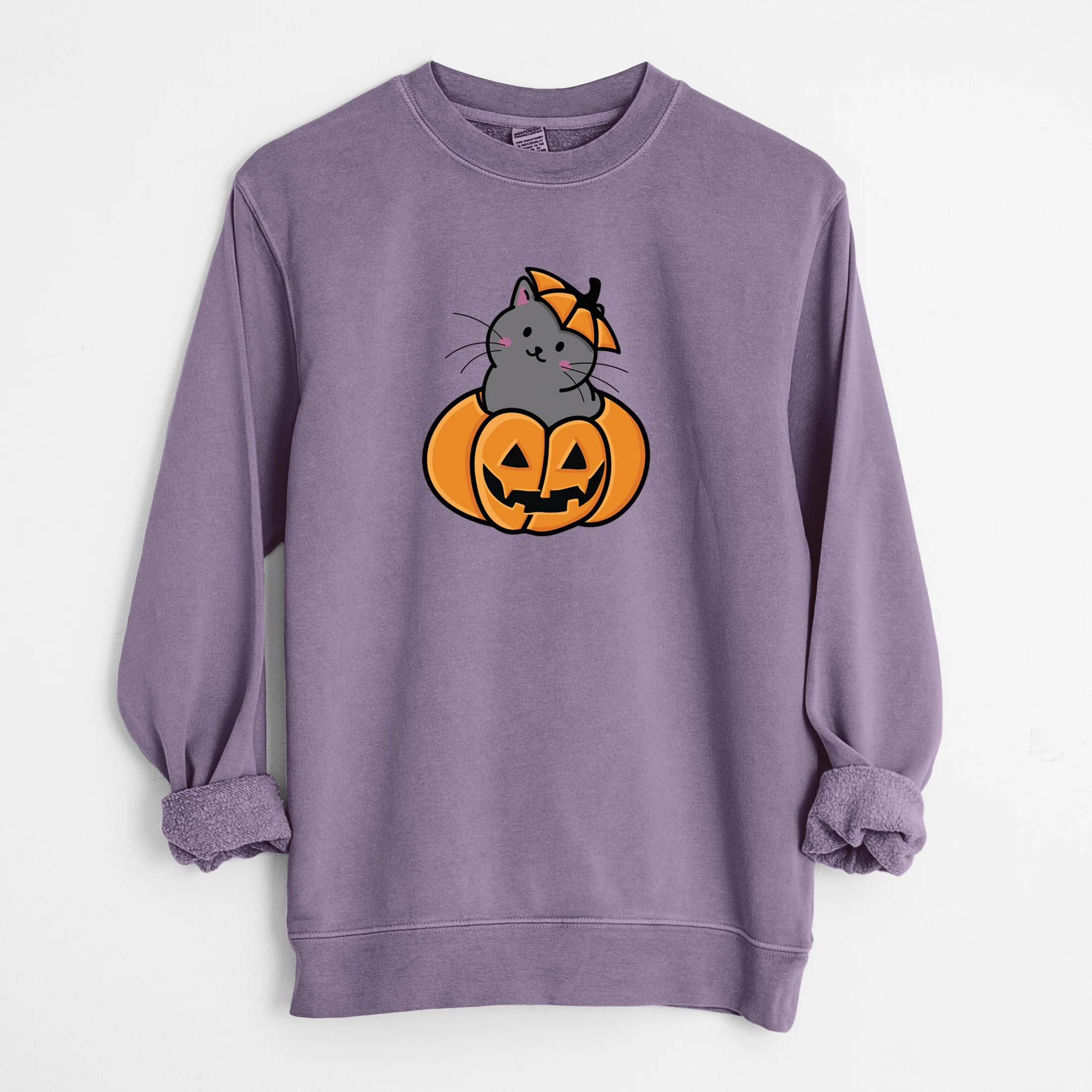 Pumpkin Cat - Black Cat - Unisex Pigment Dyed Crew Sweatshirt - Image 10
