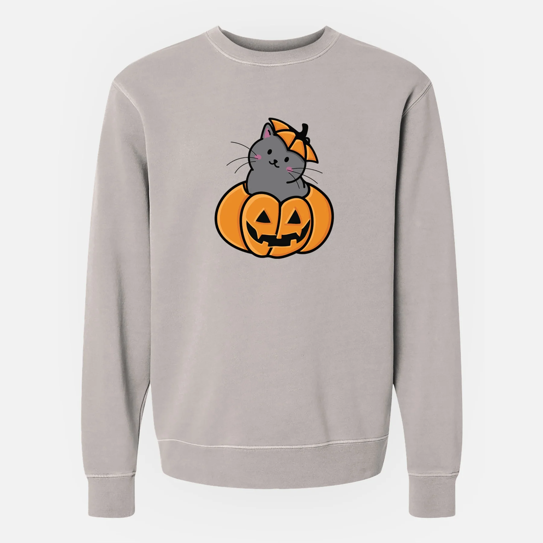 Pumpkin Cat - Black Cat - Unisex Pigment Dyed Crew Sweatshirt - Image 6