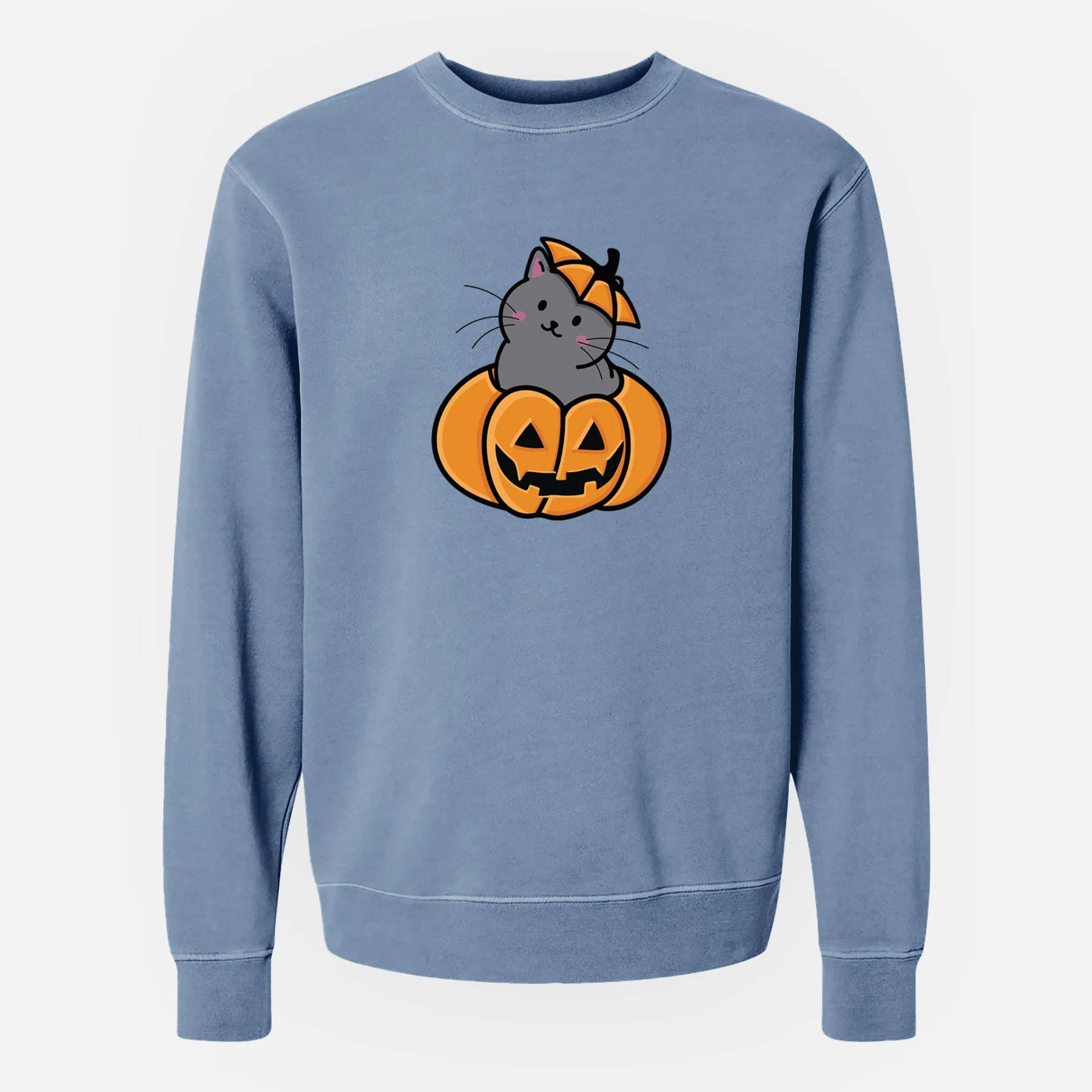 Pumpkin Cat - Black Cat - Unisex Pigment Dyed Crew Sweatshirt - Image 8