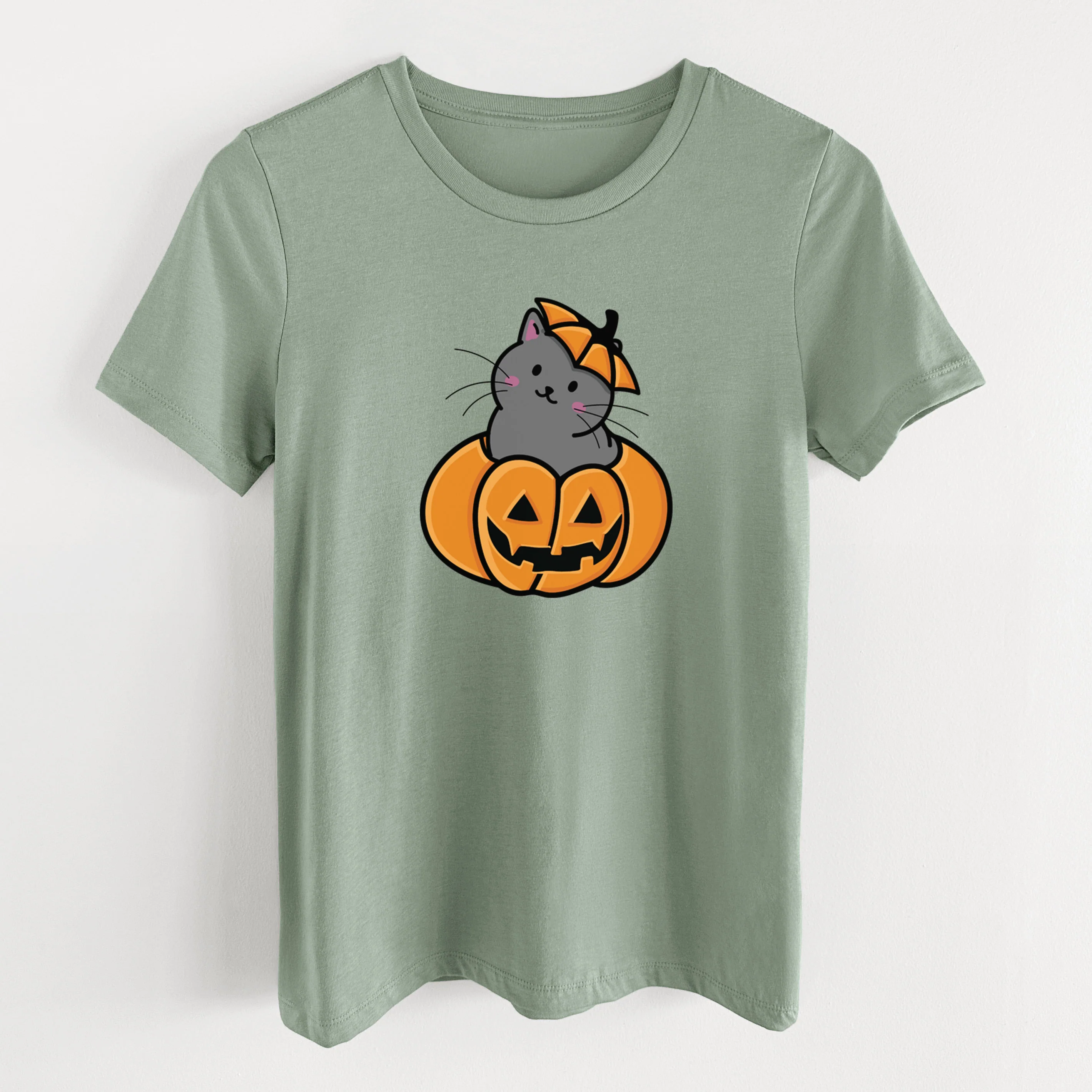 Pumpkin Cat - Black Cat - Women's Lightweight Relaxed Fit 100% Cotton Crewneck - Image 11