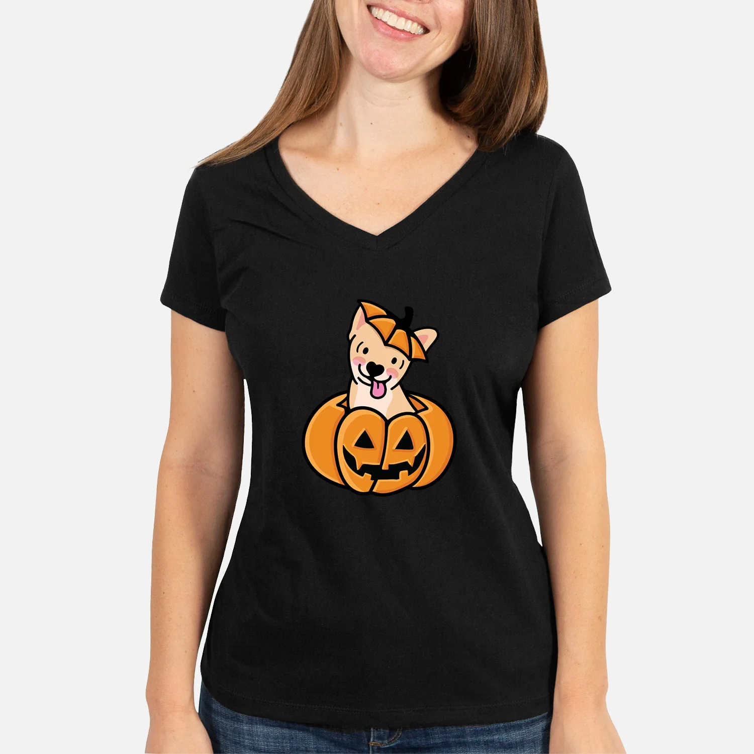 Pumpkin Pup - Chihuahua - Women's Perfect V-neck Shirt - Image 5