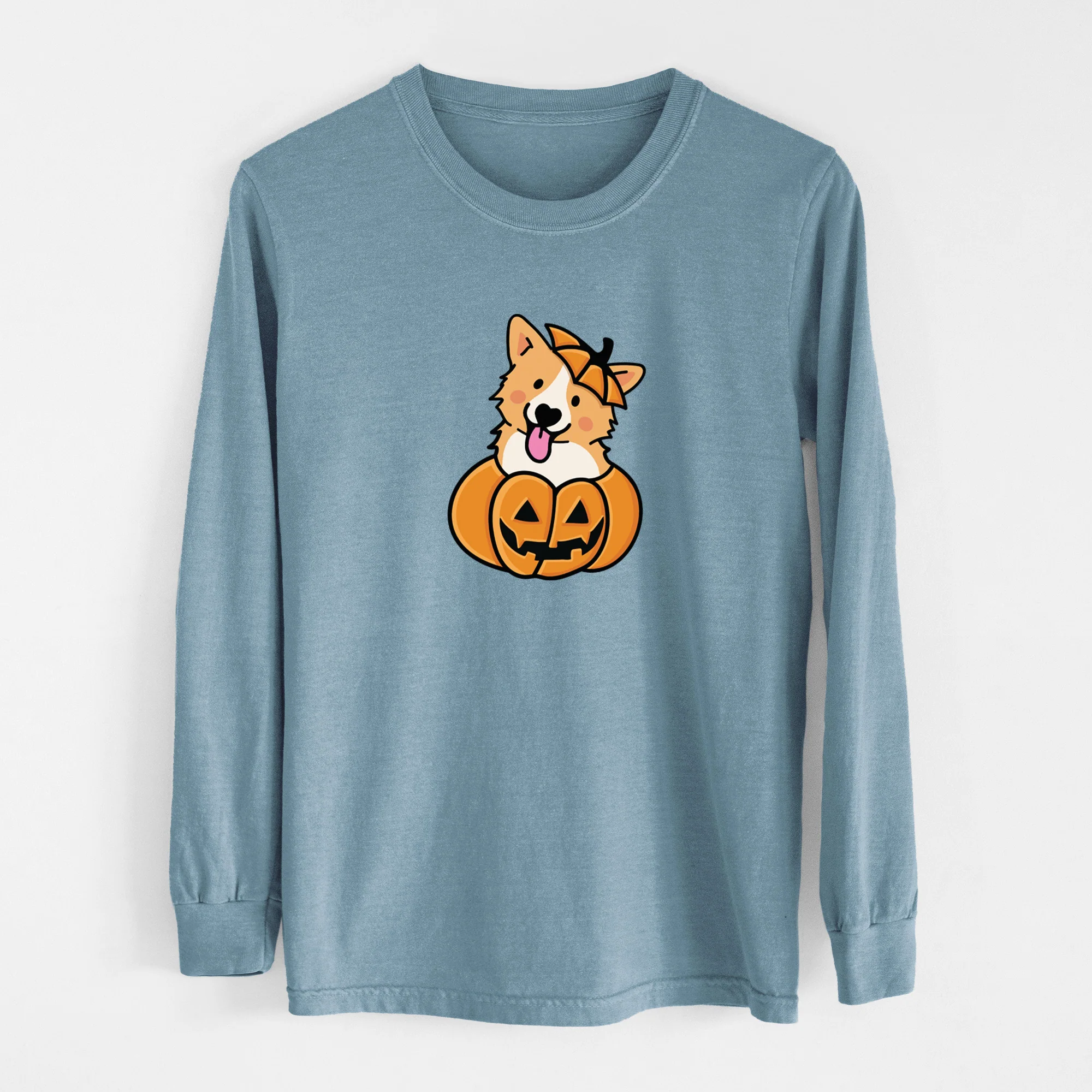 Pumpkin Pup - Corgi - Heavyweight 100% Cotton Long Sleeve - Image 8