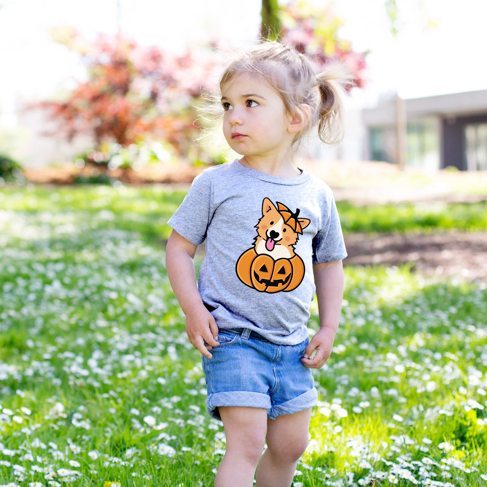 Pumpkin Pup - Corgi - Kids/Youth/Toddler Shirt - Image 2