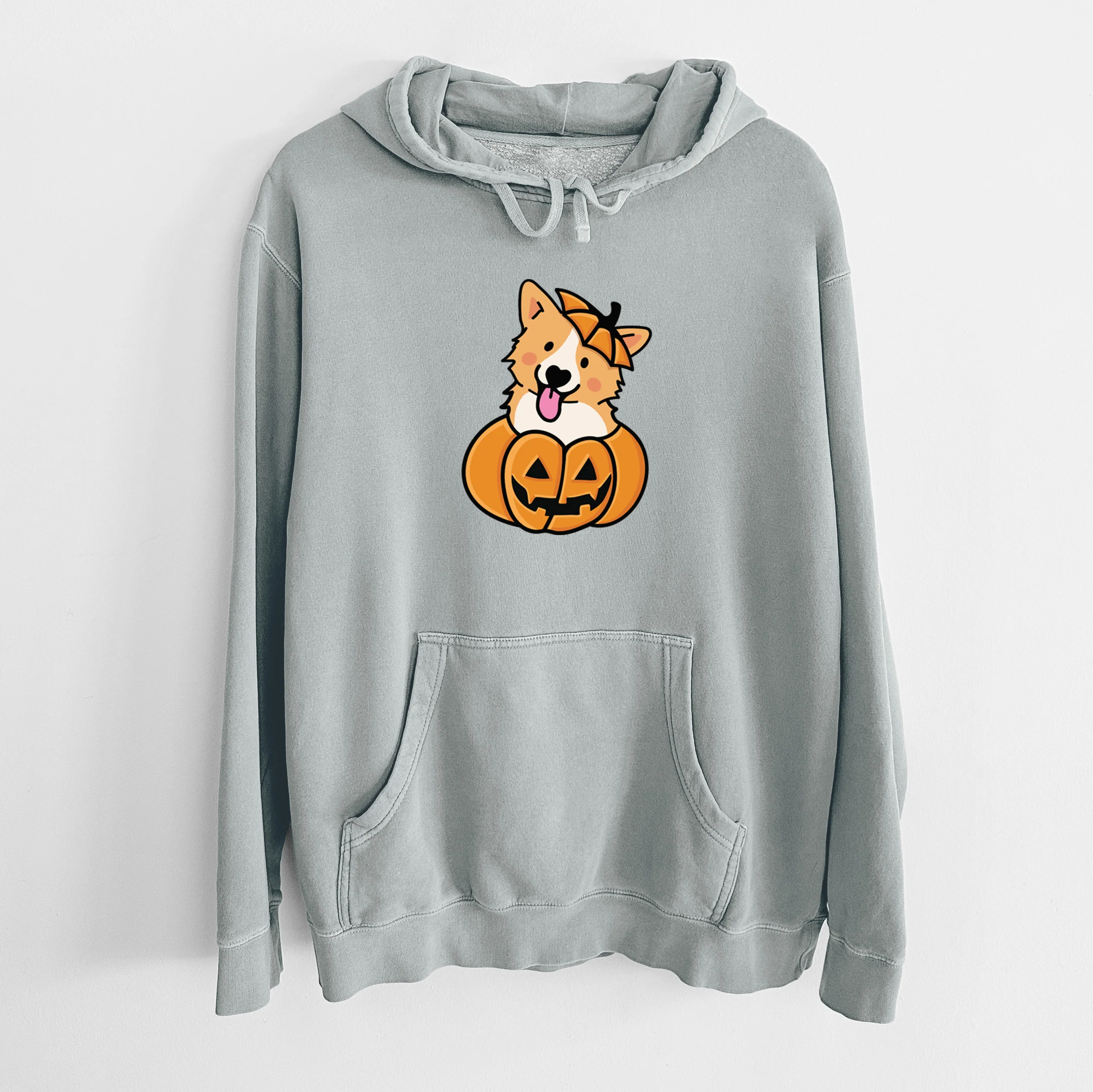 Pumpkin Pup - Corgi - Unisex Pigment Dyed Hoodie
