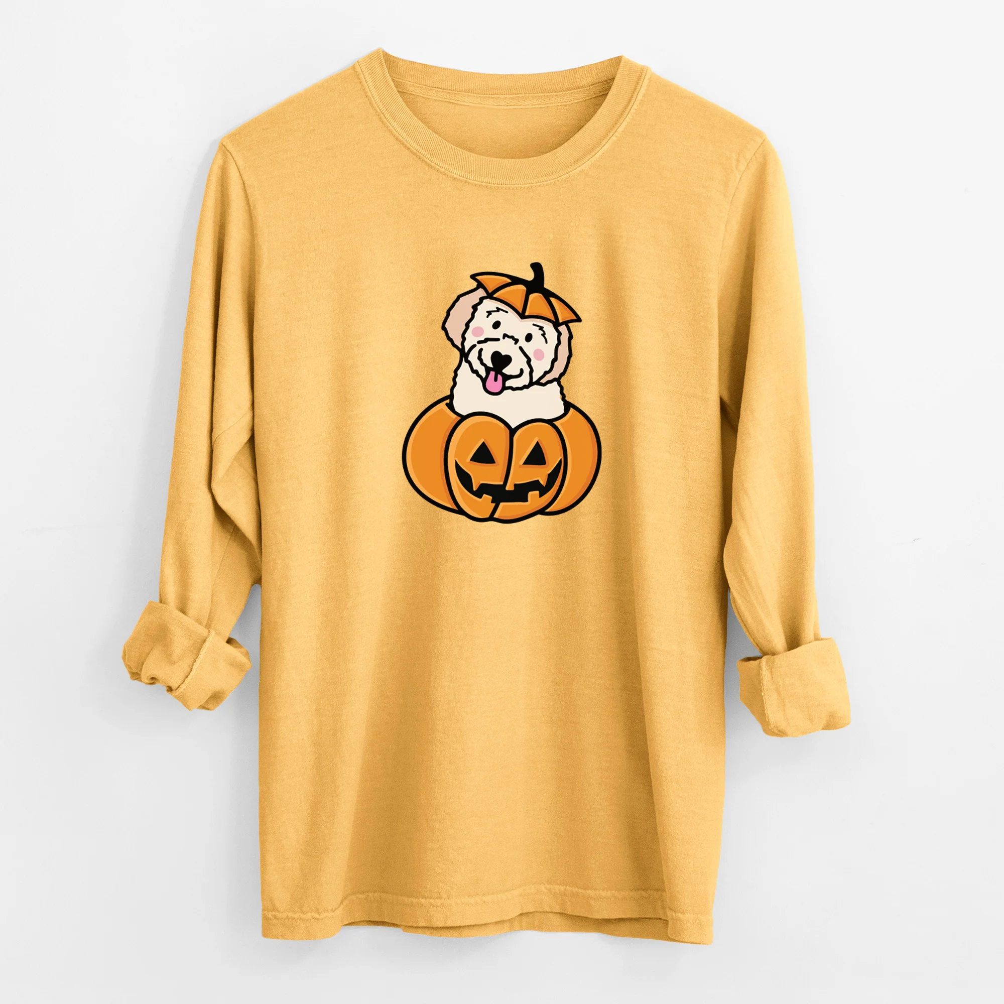 Pumpkin Pup - Doodle - Heavyweight 100% Cotton Long Sleeve - Image 2