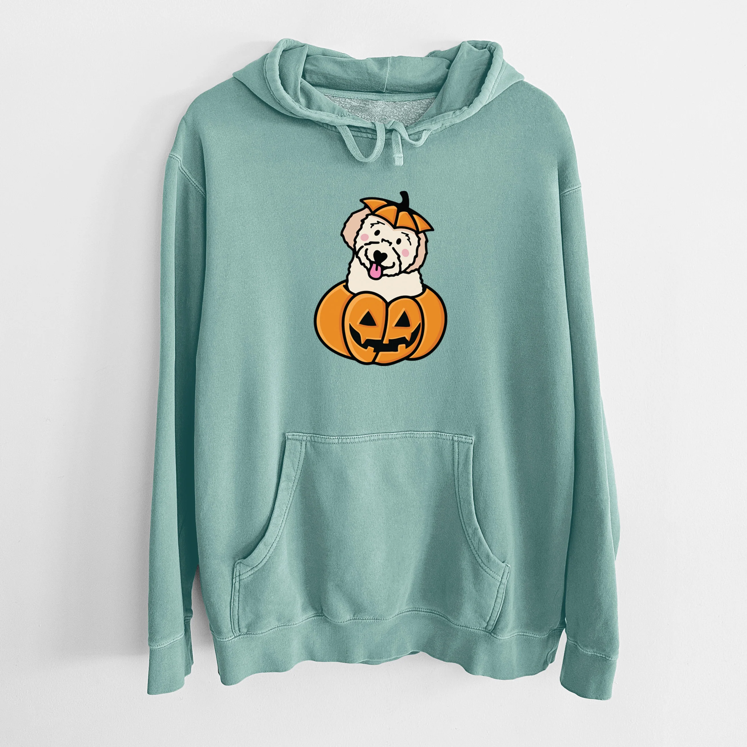 Pumpkin Pup - Doodle - Unisex Pigment Dyed Hoodie - Image 11
