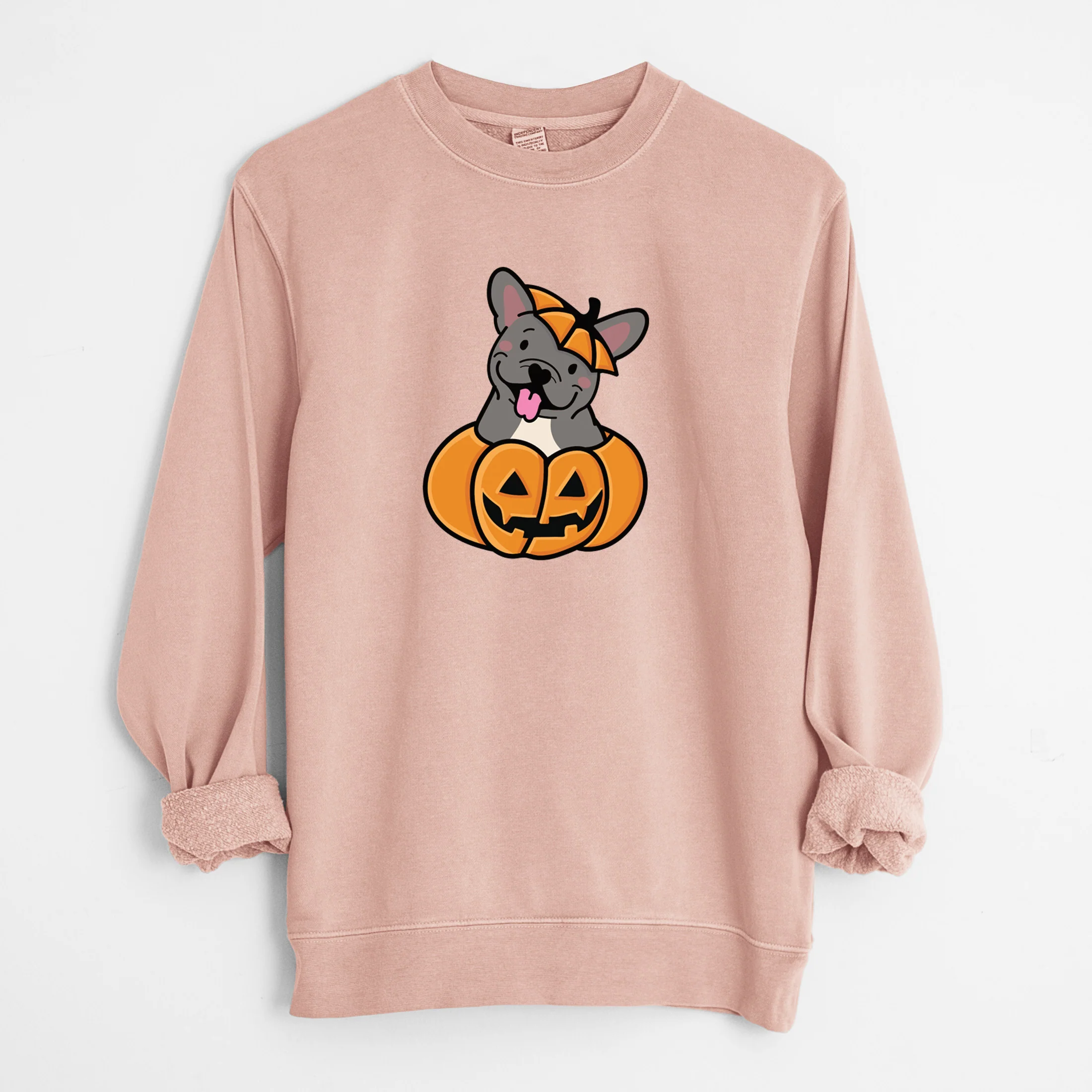 Pumpkin Pup - French Bulldog - Unisex Pigment Dyed Crew Sweatshirt - Image 7