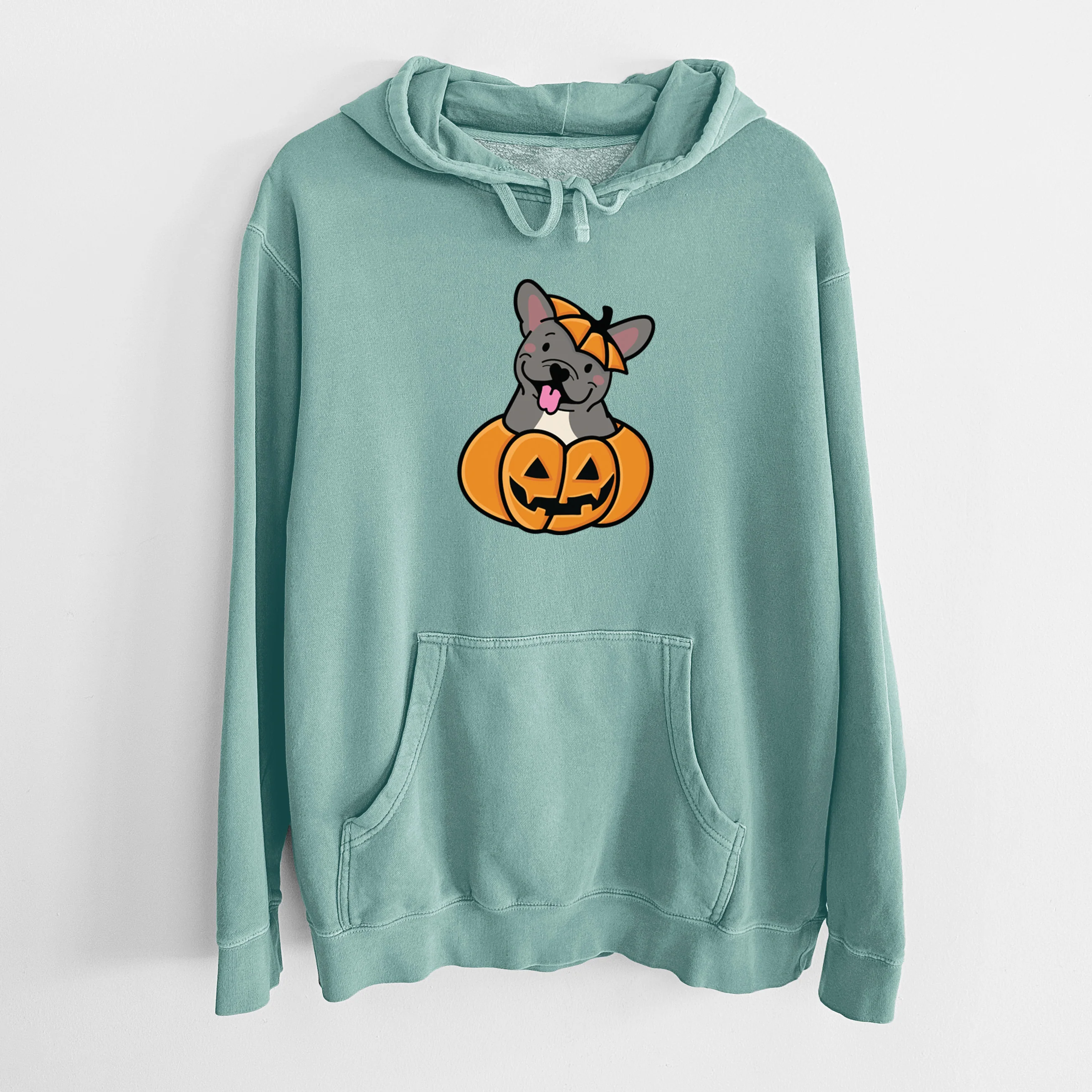 Pumpkin Pup - French Bulldog - Unisex Pigment Dyed Hoodie - Image 11