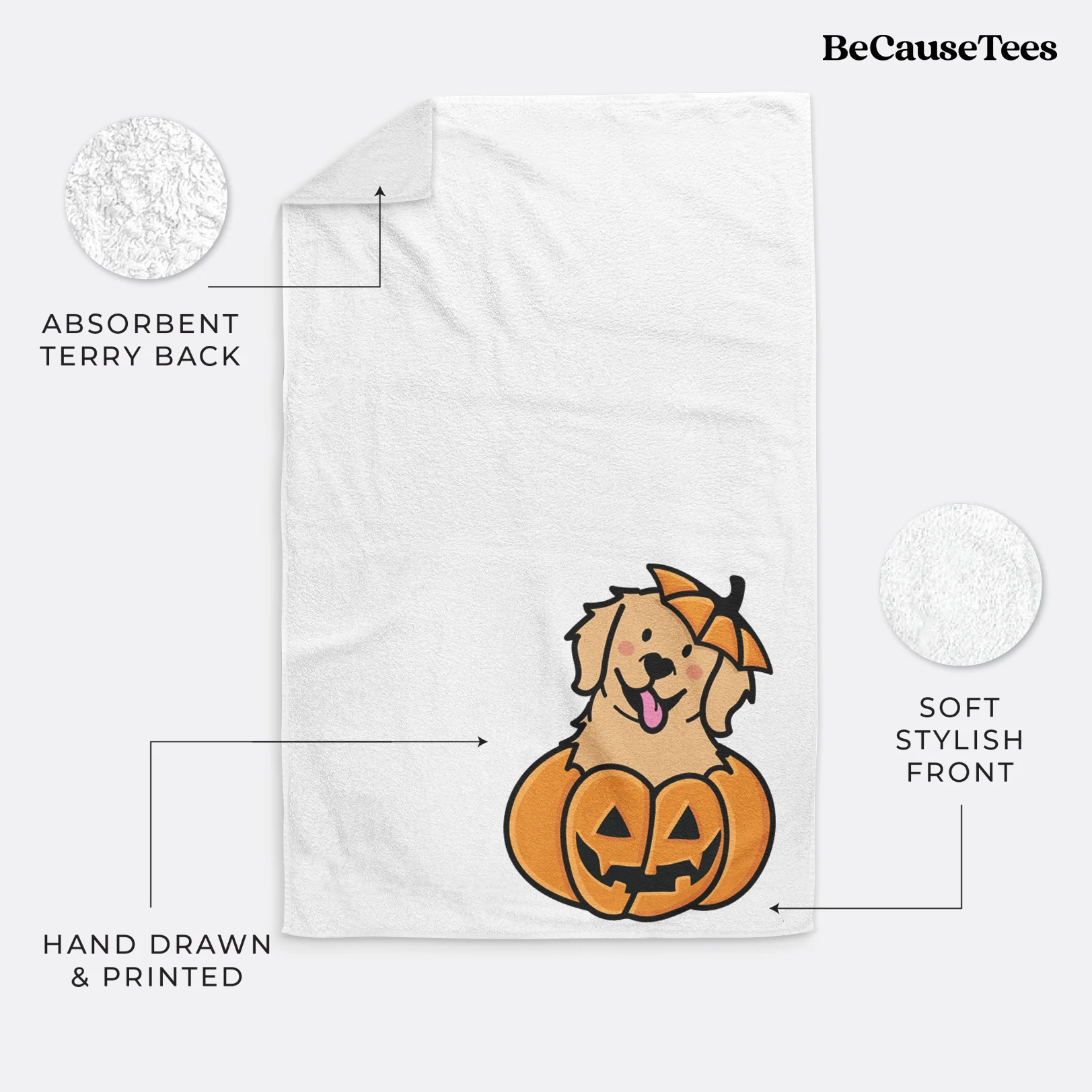 Pumpkin Pup - Golden Retriever Hand Towel - Image 3
