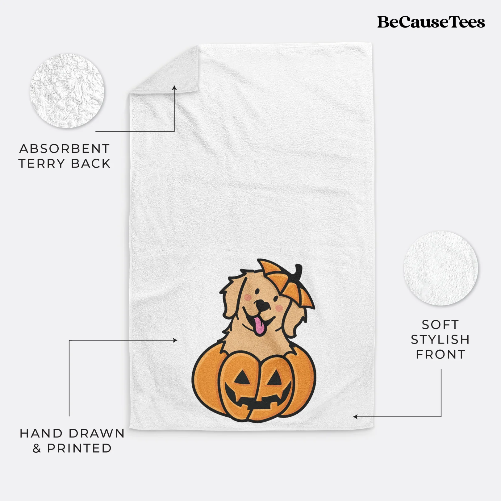 Pumpkin Pup - Golden Retriever Hand Towel - Image 4