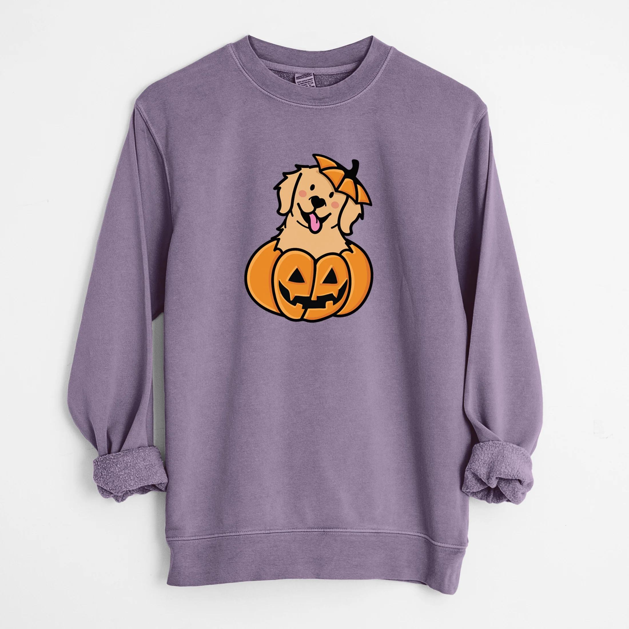 Pumpkin Pup - Golden Retriever - Unisex Pigment Dyed Crew Sweatshirt - Image 10