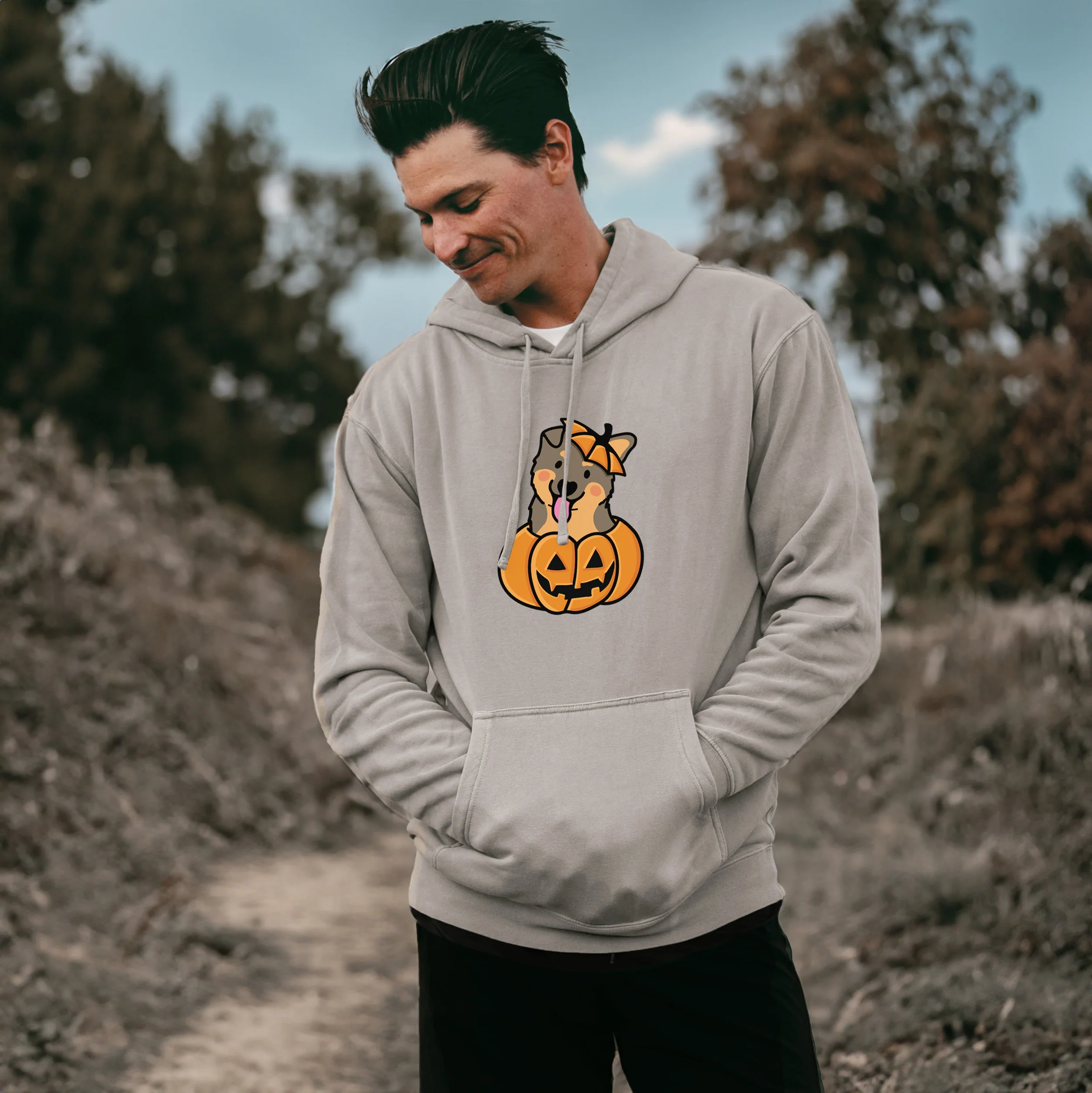 Pumpkin Pup - German Shepherd - Unisex Pigment Dyed Hoodie - Image 5