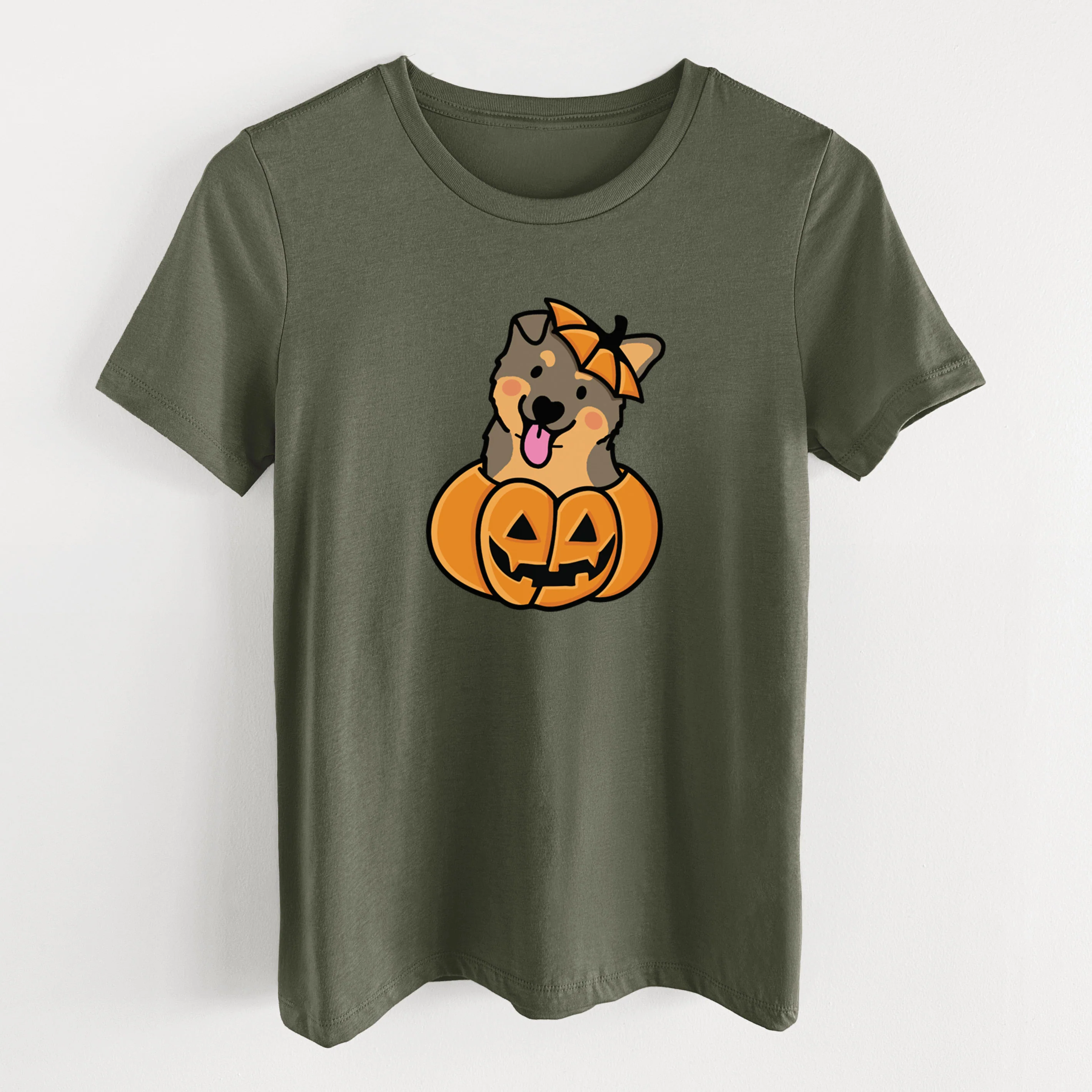 Pumpkin Pup - German Shepherd - Women's Lightweight Relaxed Fit 100% Cotton Crewneck - Image 12