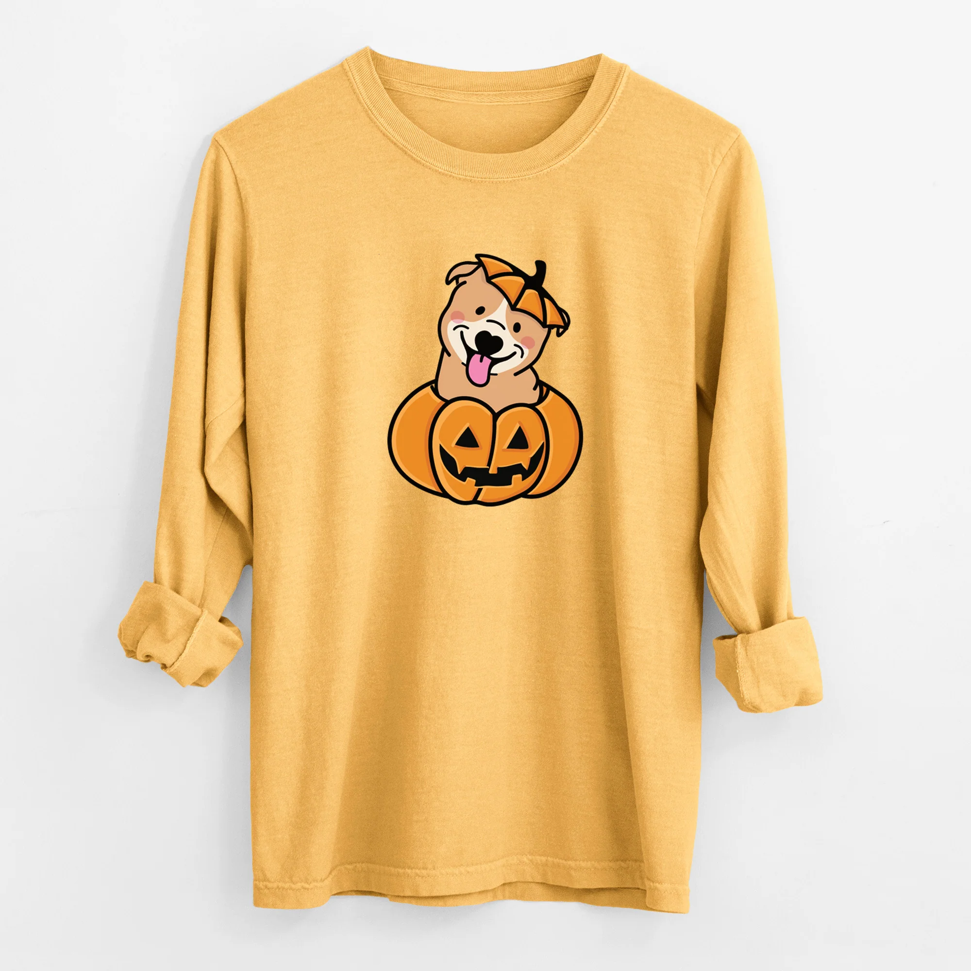 Pumpkin Pup - Pitbull - Heavyweight 100% Cotton Long Sleeve - Image 2