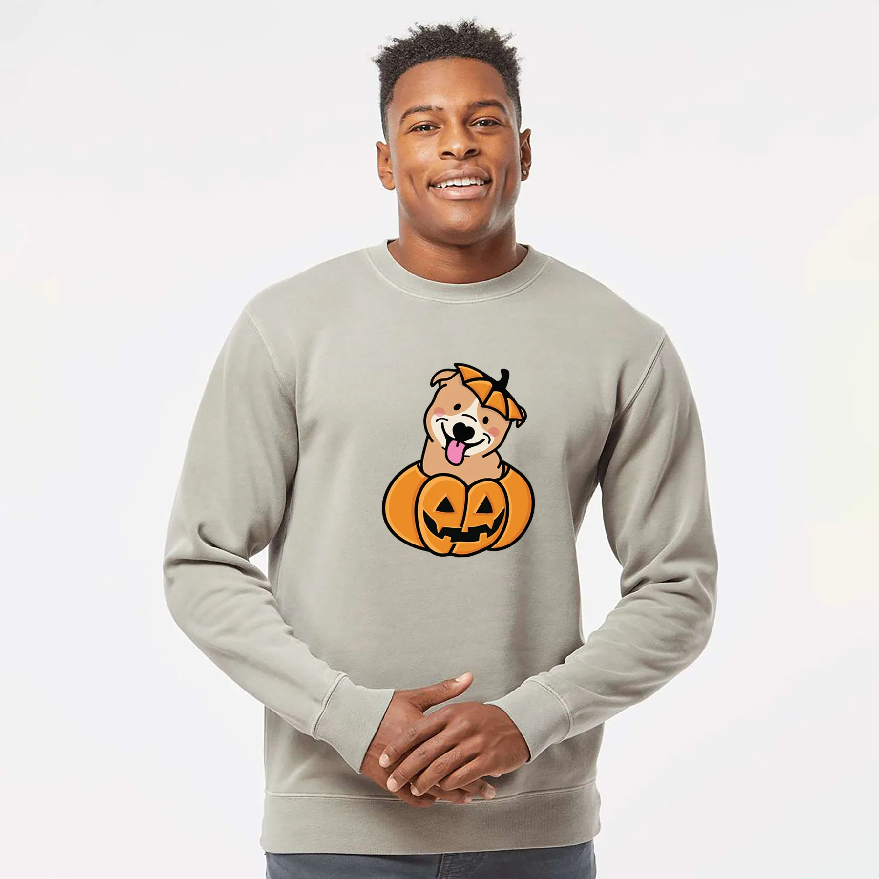 Pumpkin Pup - Pitbull - Unisex Pigment Dyed Crew Sweatshirt - Image 3