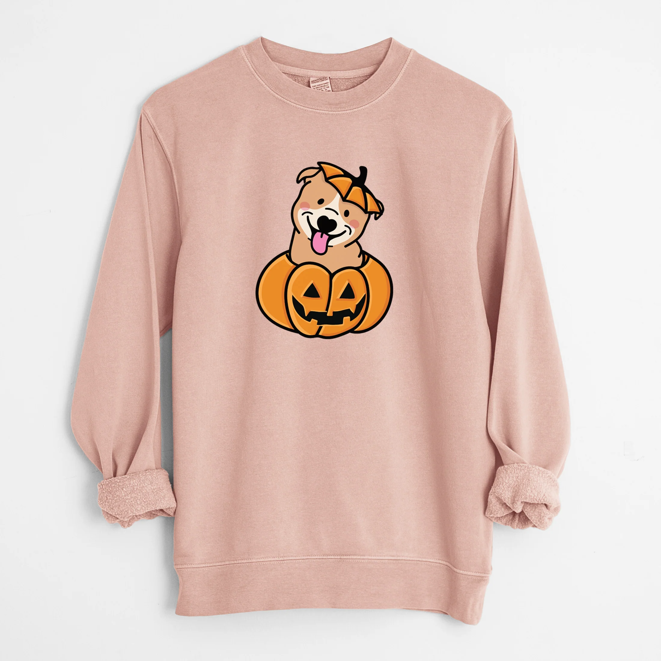 Pumpkin Pup - Pitbull - Unisex Pigment Dyed Crew Sweatshirt - Image 7