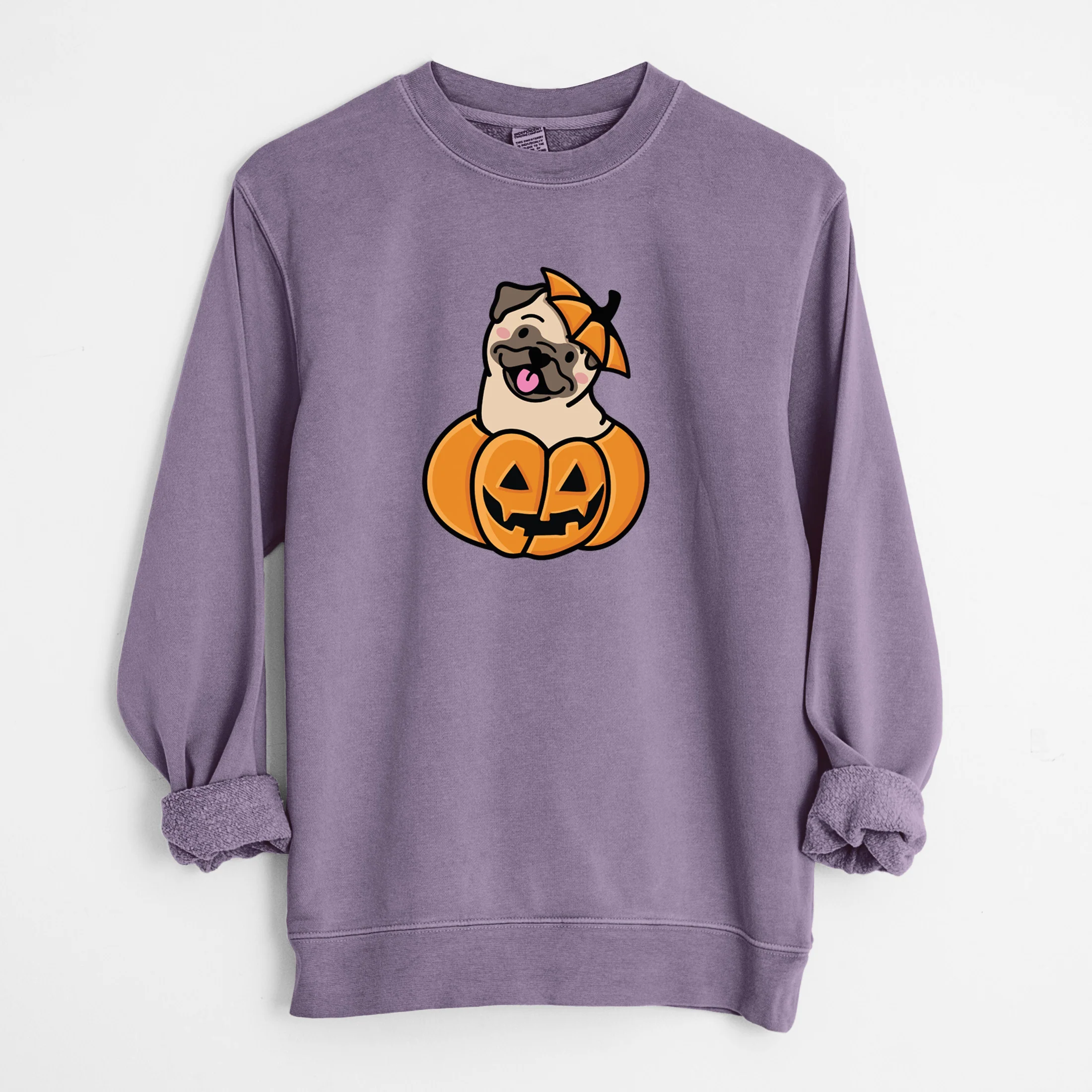 Pumpkin Pup - Pug - Unisex Pigment Dyed Crew Sweatshirt - Image 10