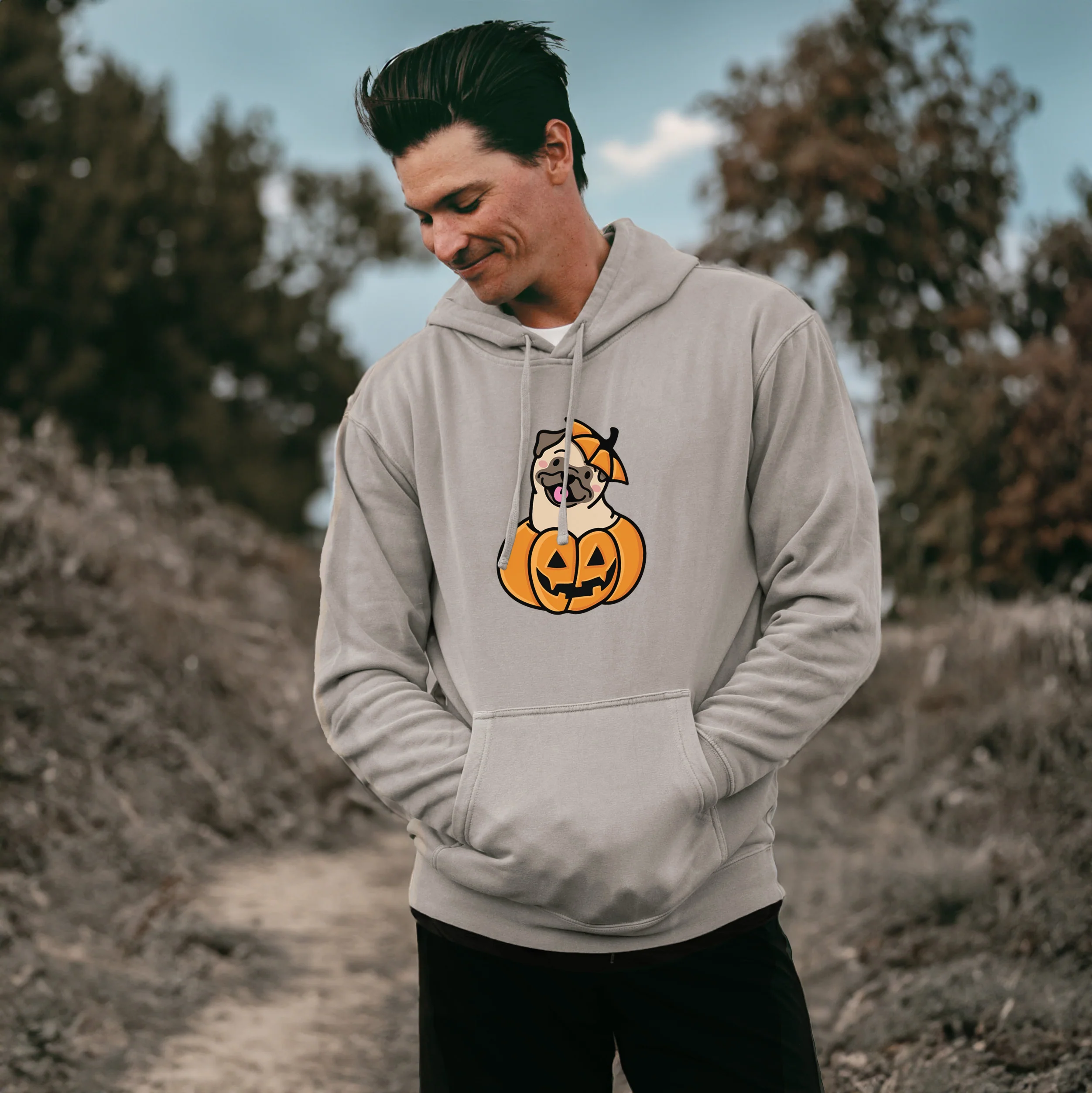 Pumpkin Pup - Pug - Unisex Pigment Dyed Hoodie - Image 5