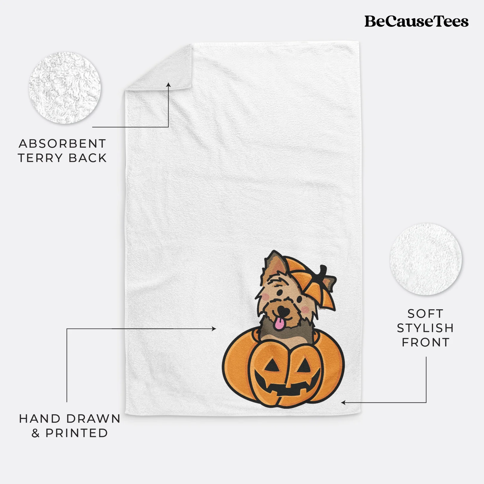 Pumpkin Pup - Yorkie Hand Towel - Image 3