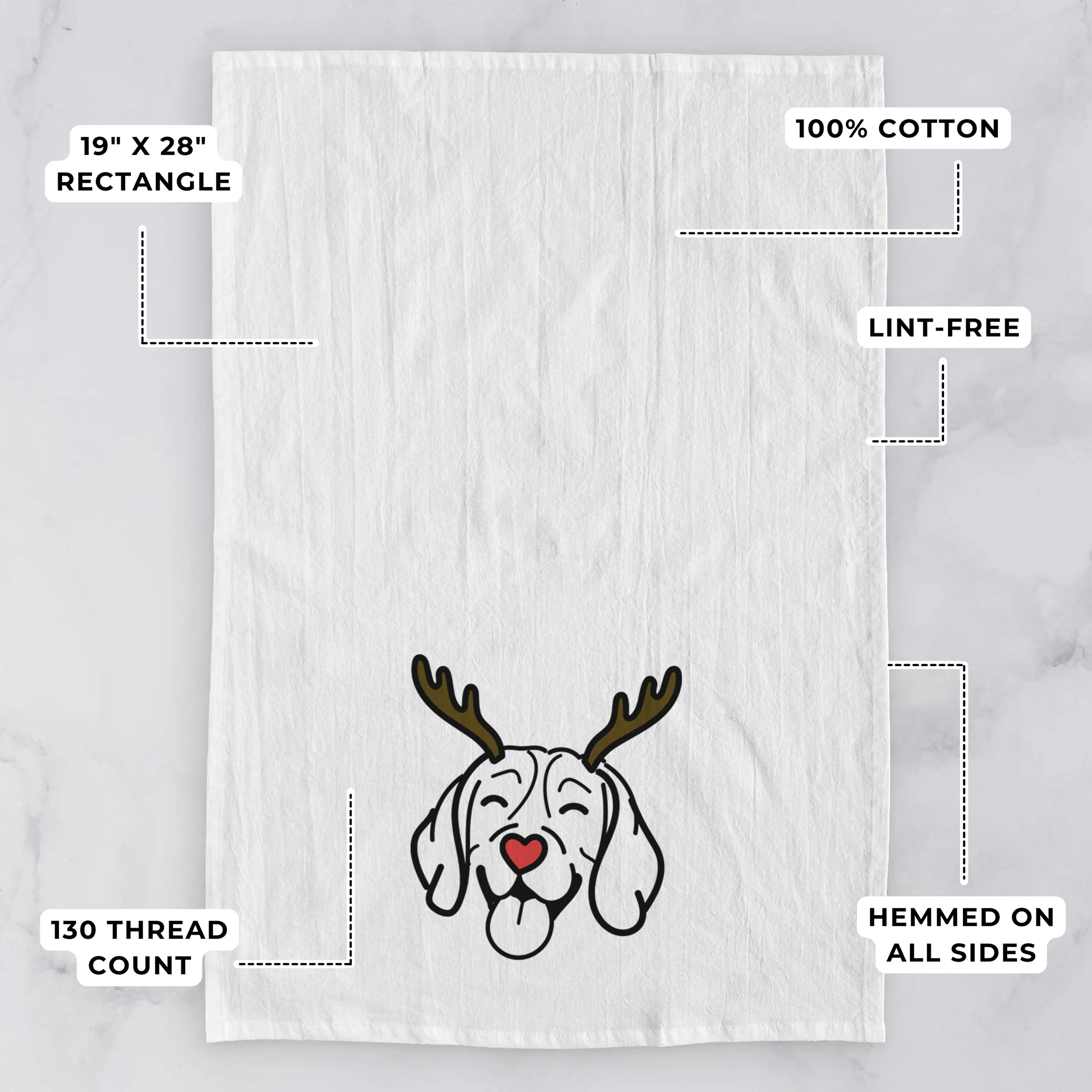 Red Nose Beagle - Tea Towel - Image 3