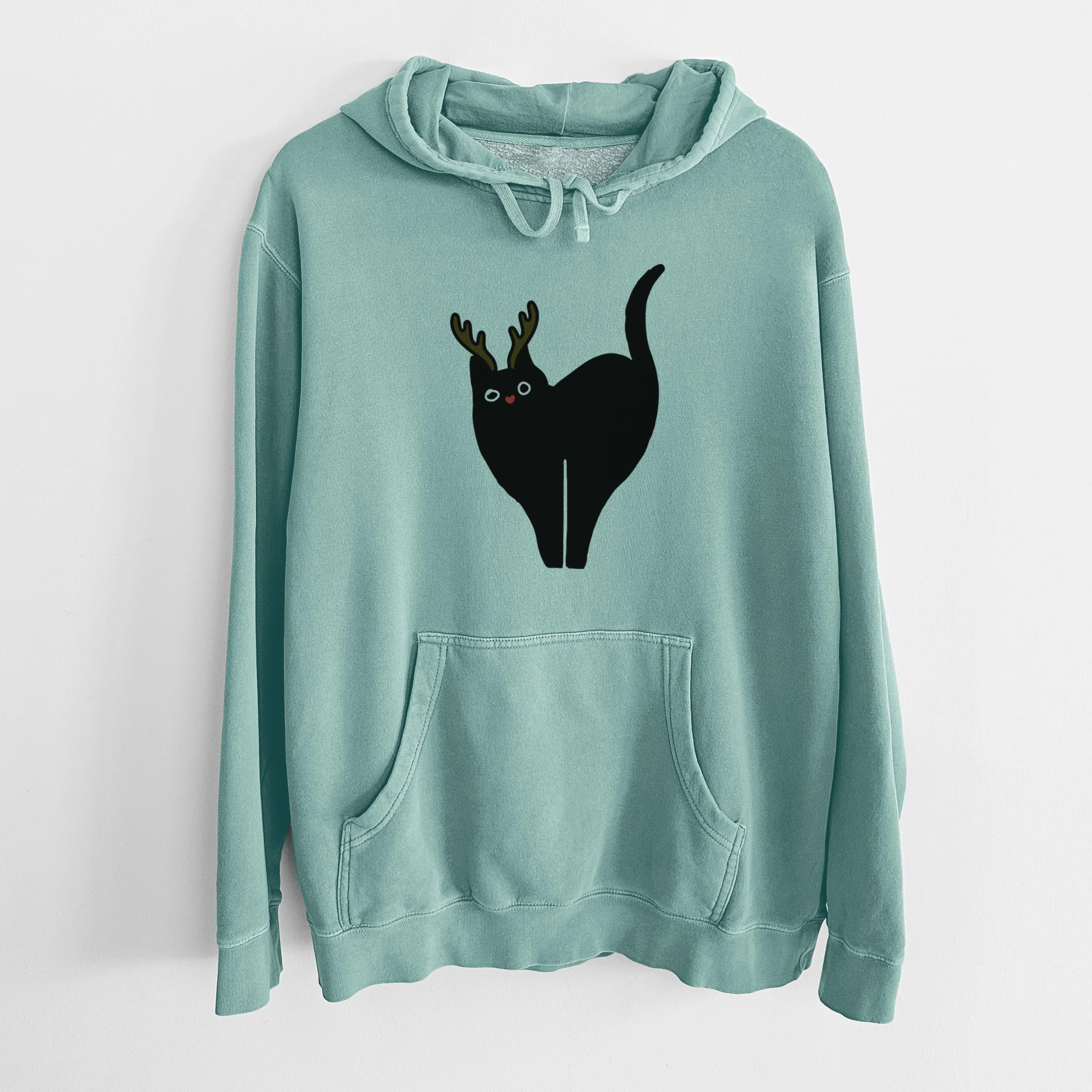 Red Nose Black Cat - Bella - Unisex Pigment Dyed Hoodie - Image 10