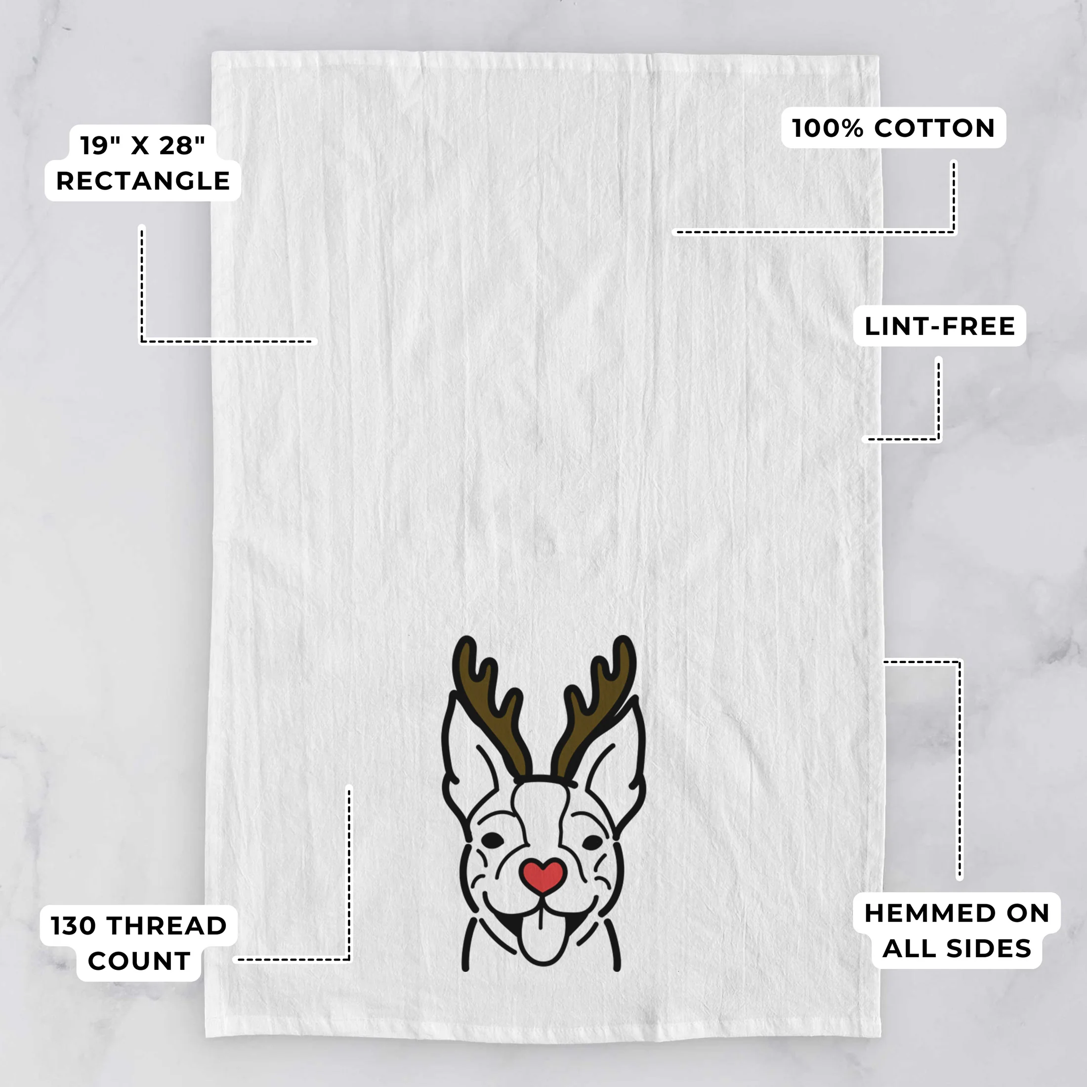Red Nose Happy Boston Terrier - Tea Towel - Image 3