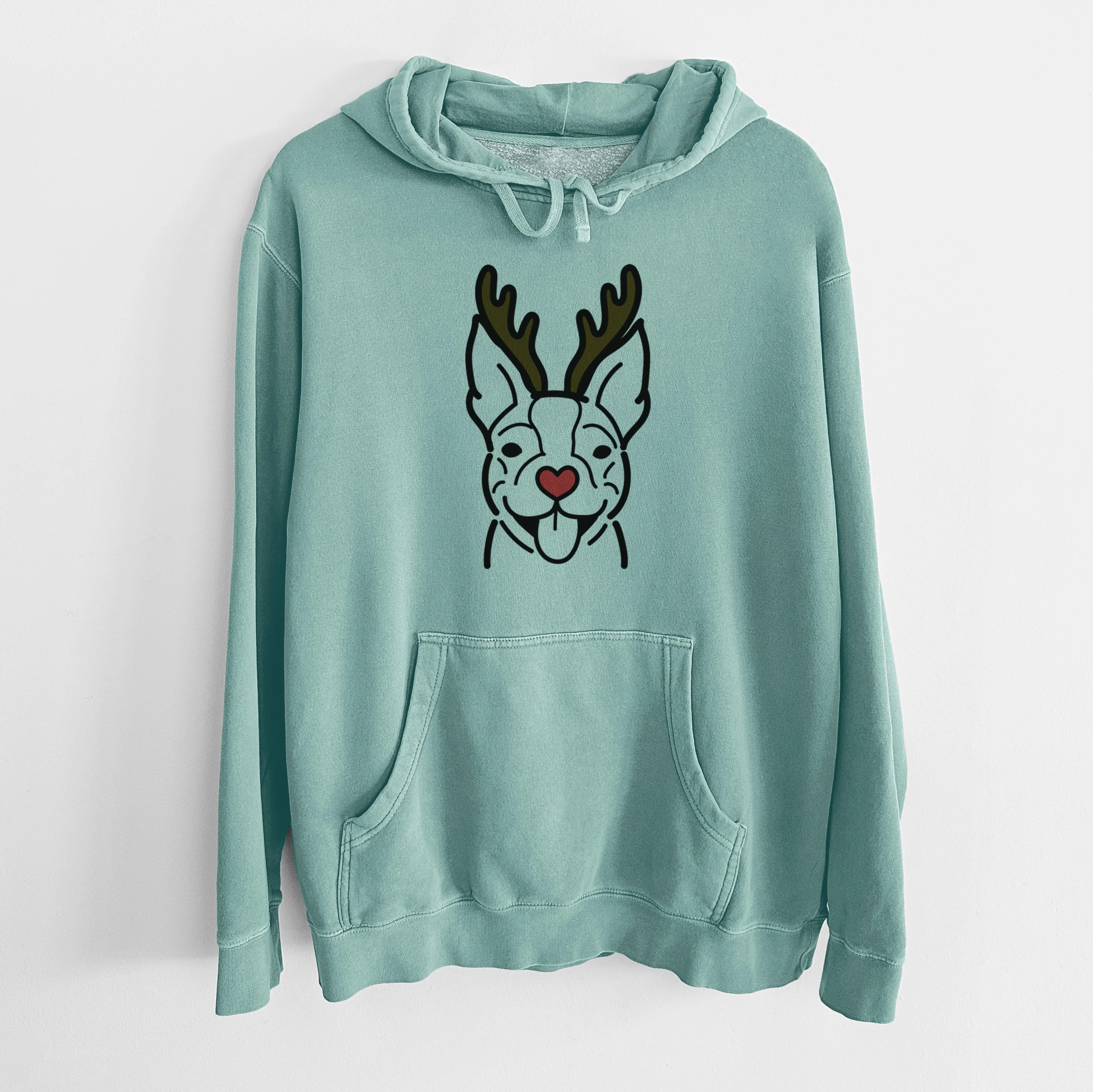 Red Nose Happy Boston Terrier - Unisex Pigment Dyed Hoodie - Image 10