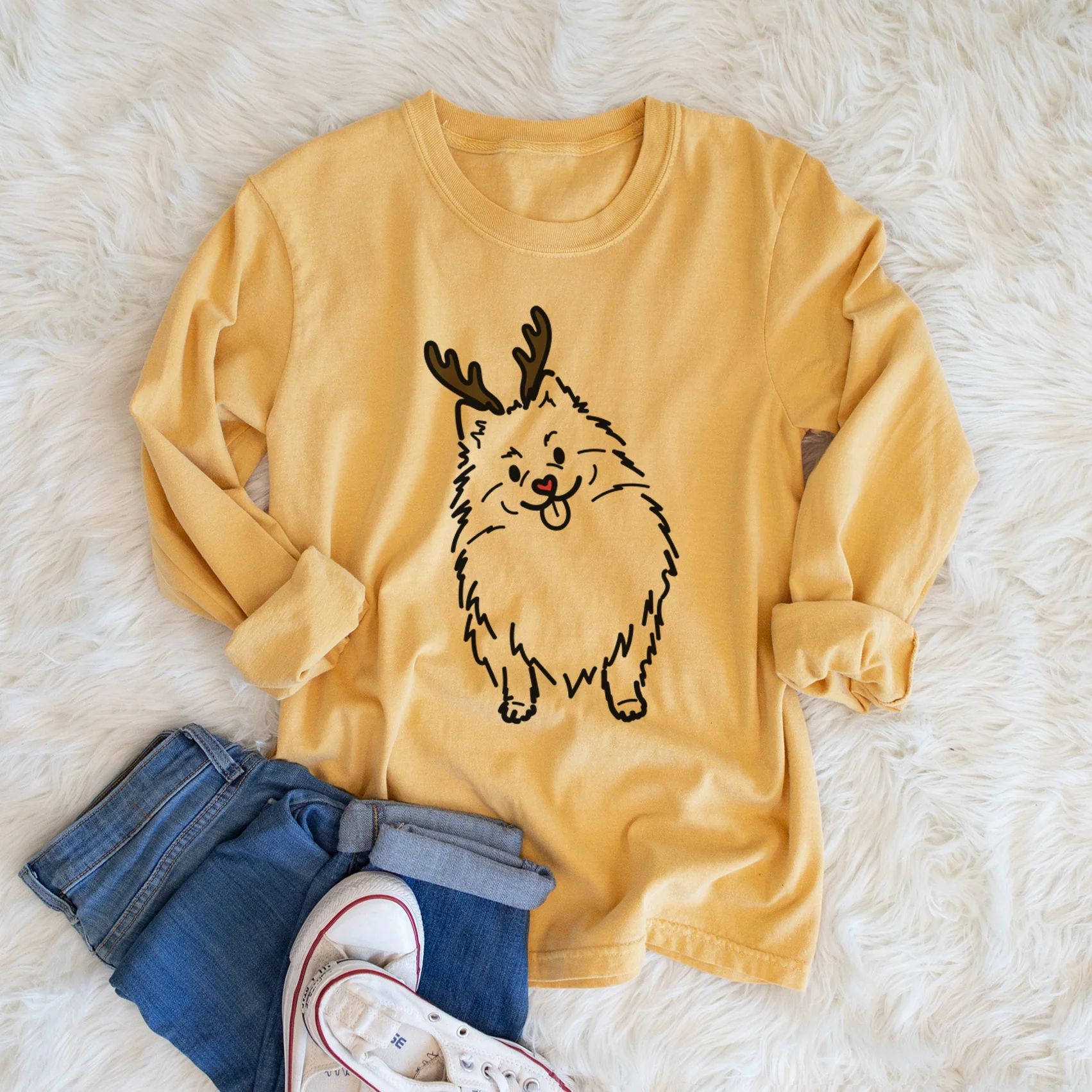 Red Nose Pomeranian - Fern - Heavyweight 100% Cotton Long Sleeve - Image 5
