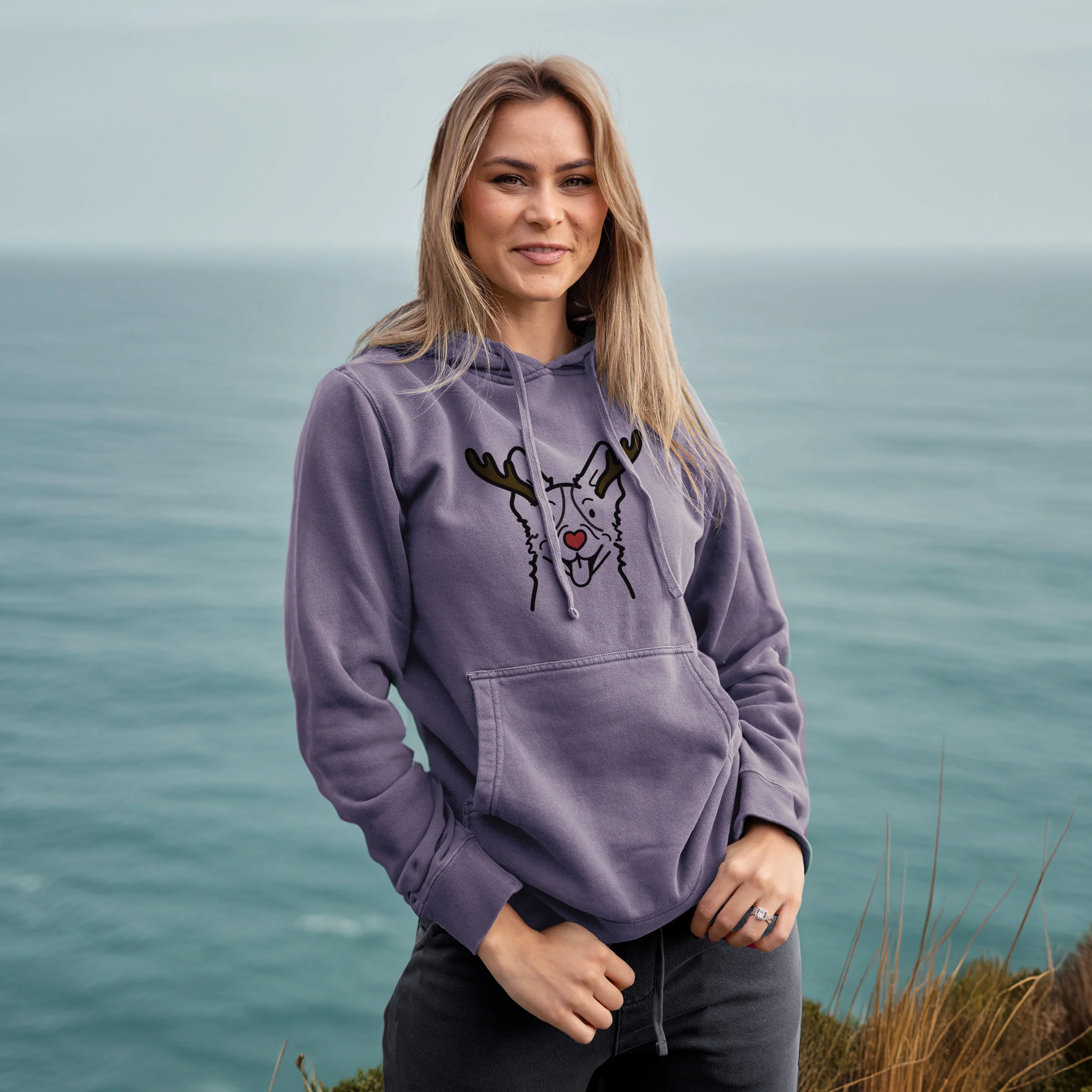 Red Nose Heeler - Unisex Pigment Dyed Hoodie - Image 4