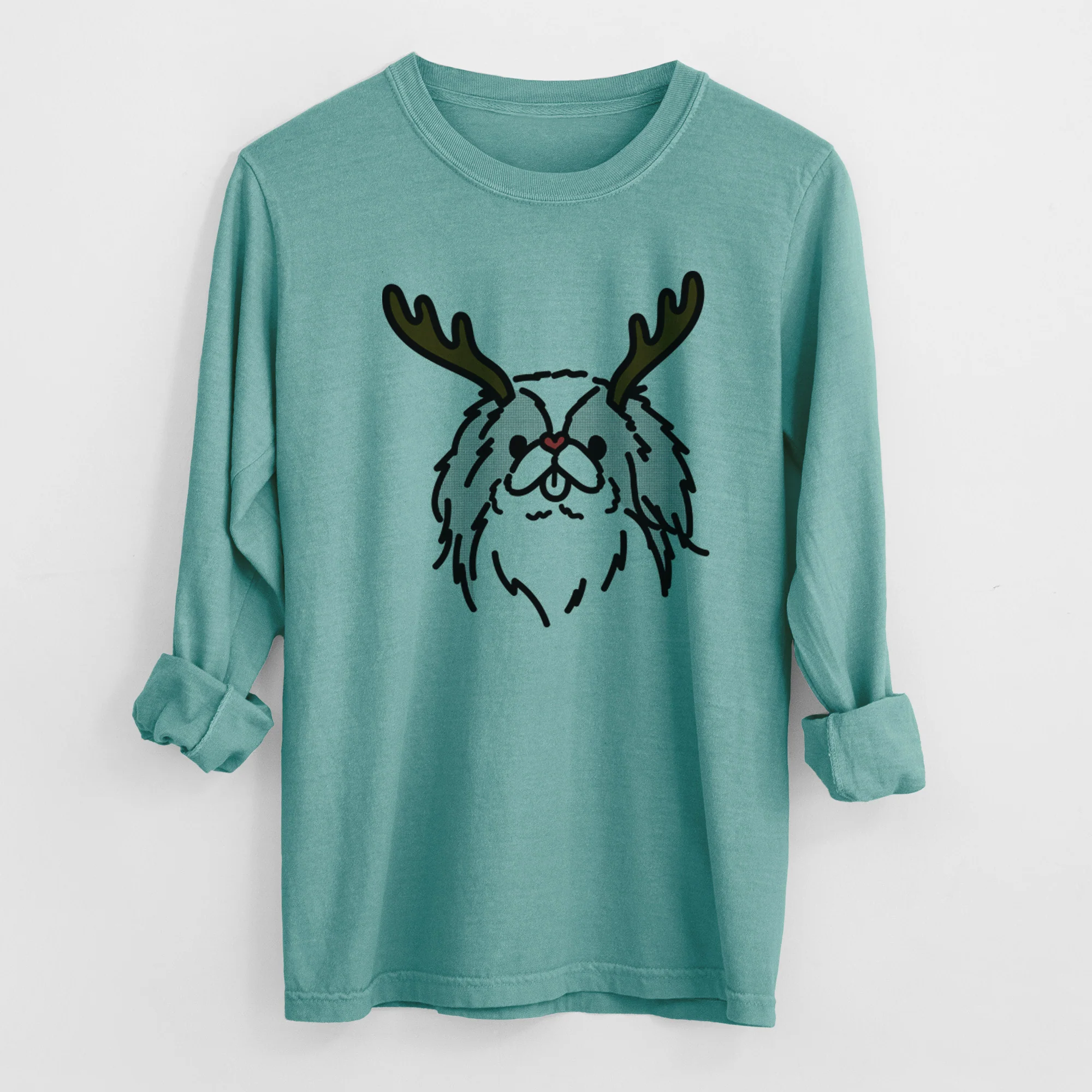 Red Nose Japanese Chin - Macha - Heavyweight 100% Cotton Long Sleeve - Image 8