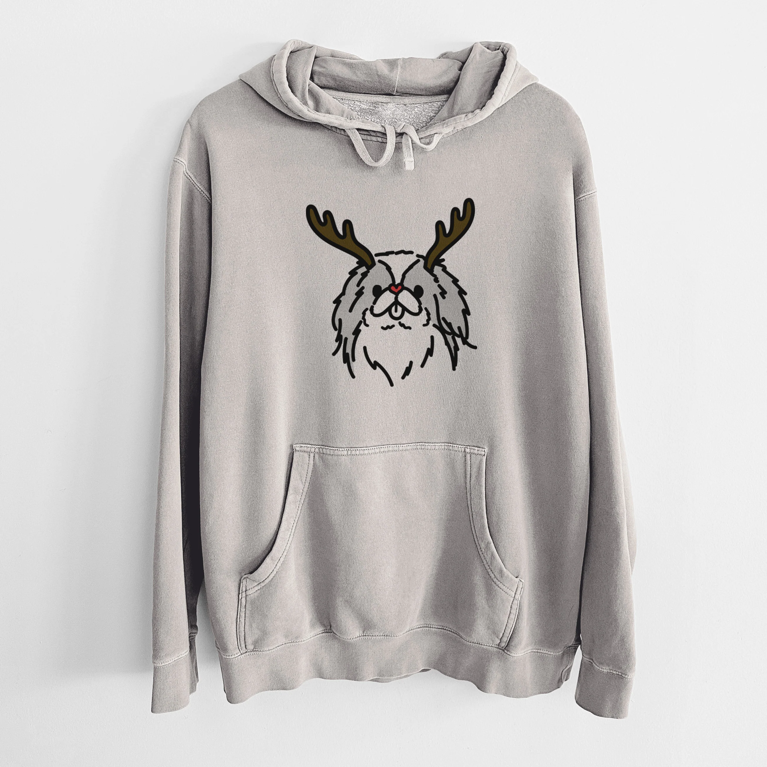 Red Nose Japanese Chin - Macha - Unisex Pigment Dyed Hoodie - Image 5