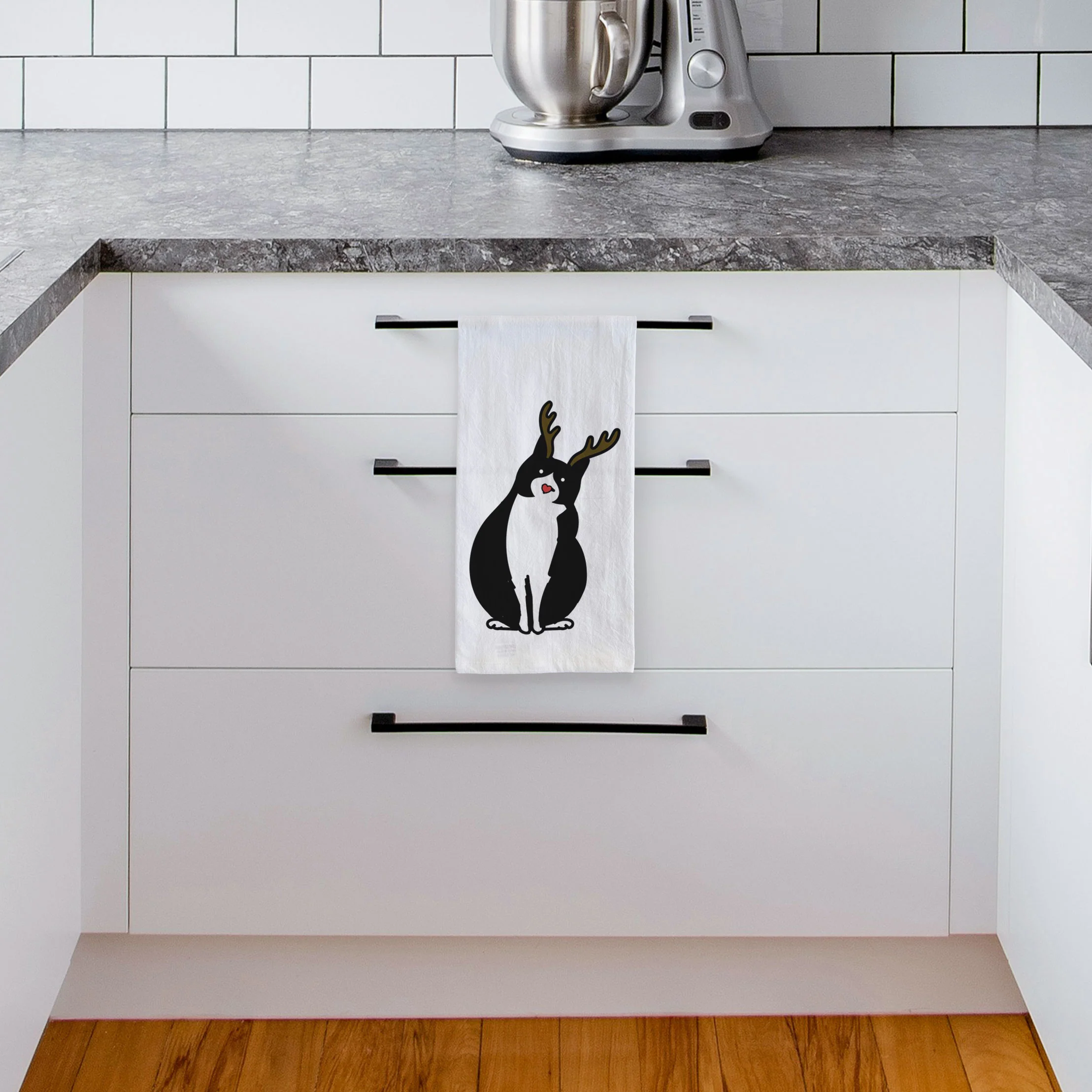 Red Nose Tuxedo Cat - Oliver - Tea Towel - Image 4