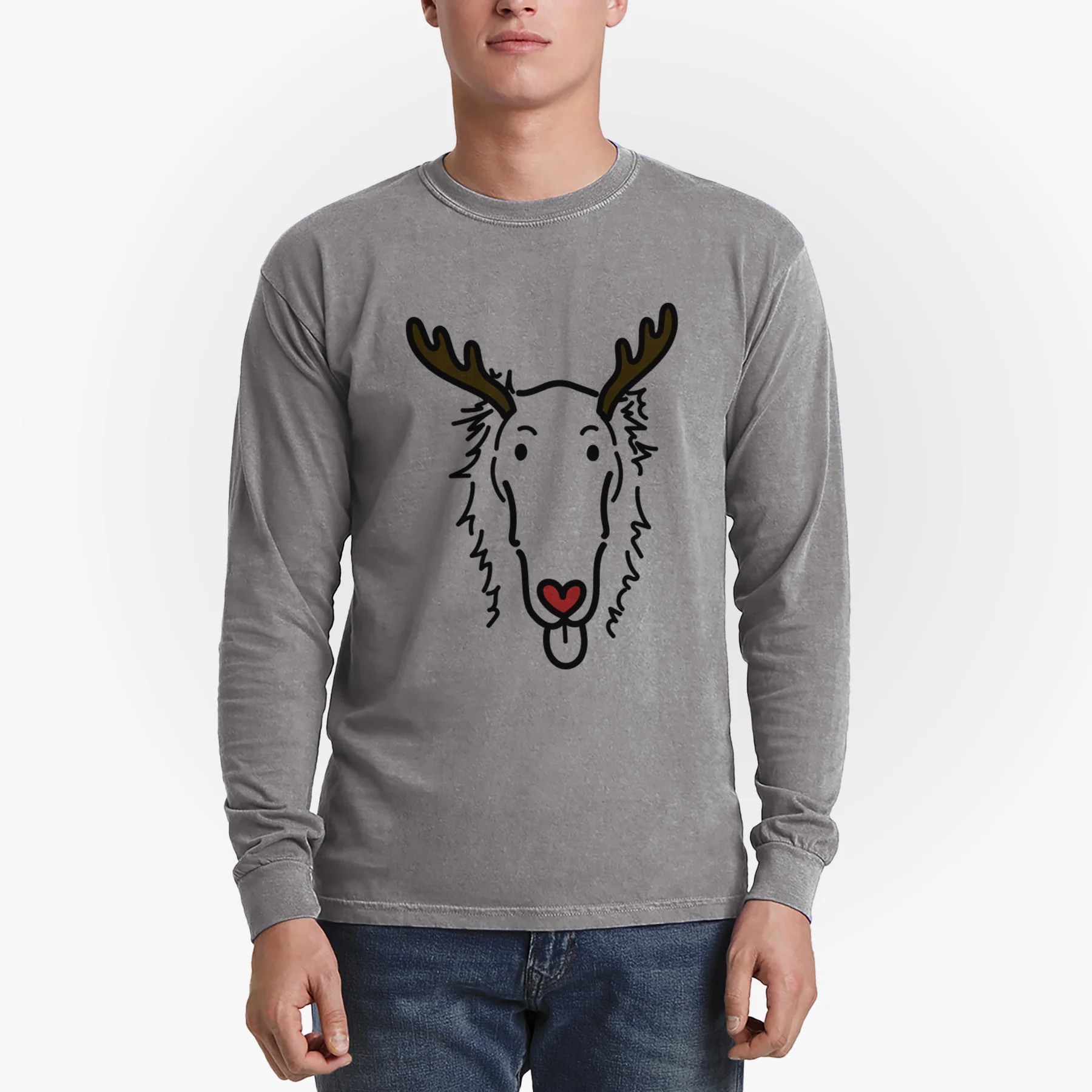 Red Nose Borzoi - Opal - Heavyweight 100% Cotton Long Sleeve - Image 4