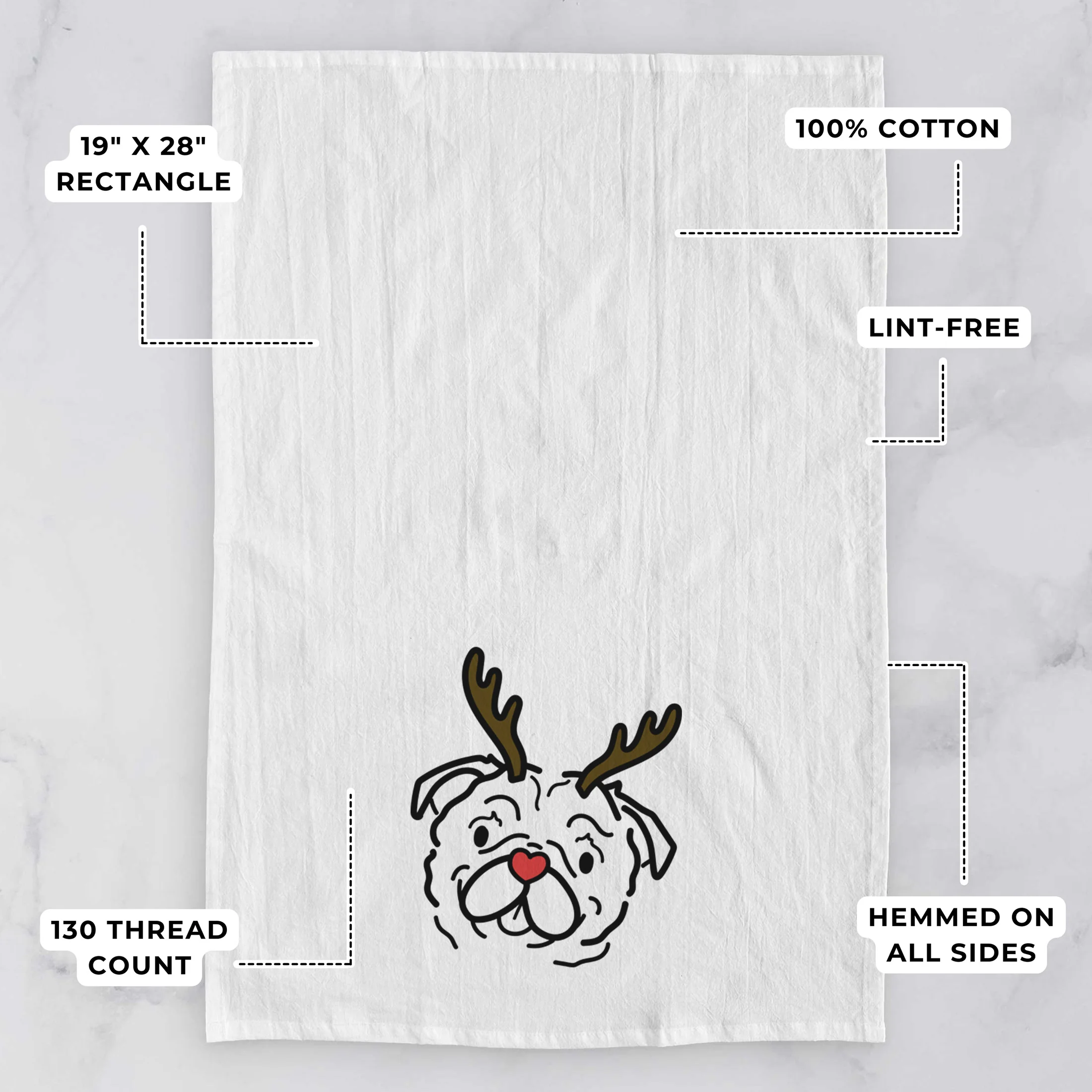 Red Nose Pug - Pip - Tea Towel - Image 3