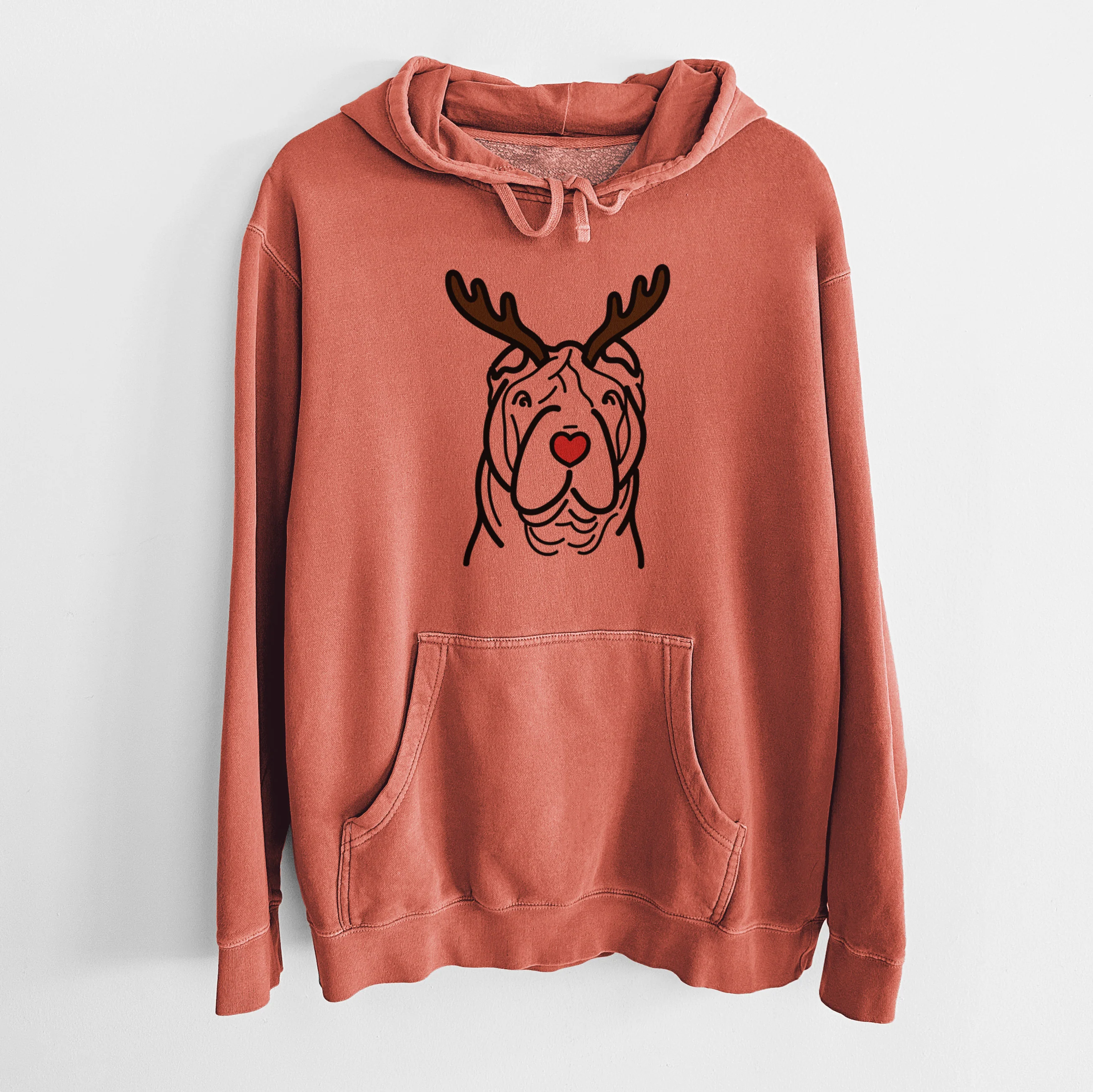 Red Nose Shar Pei - Unisex Pigment Dyed Hoodie - Image 8