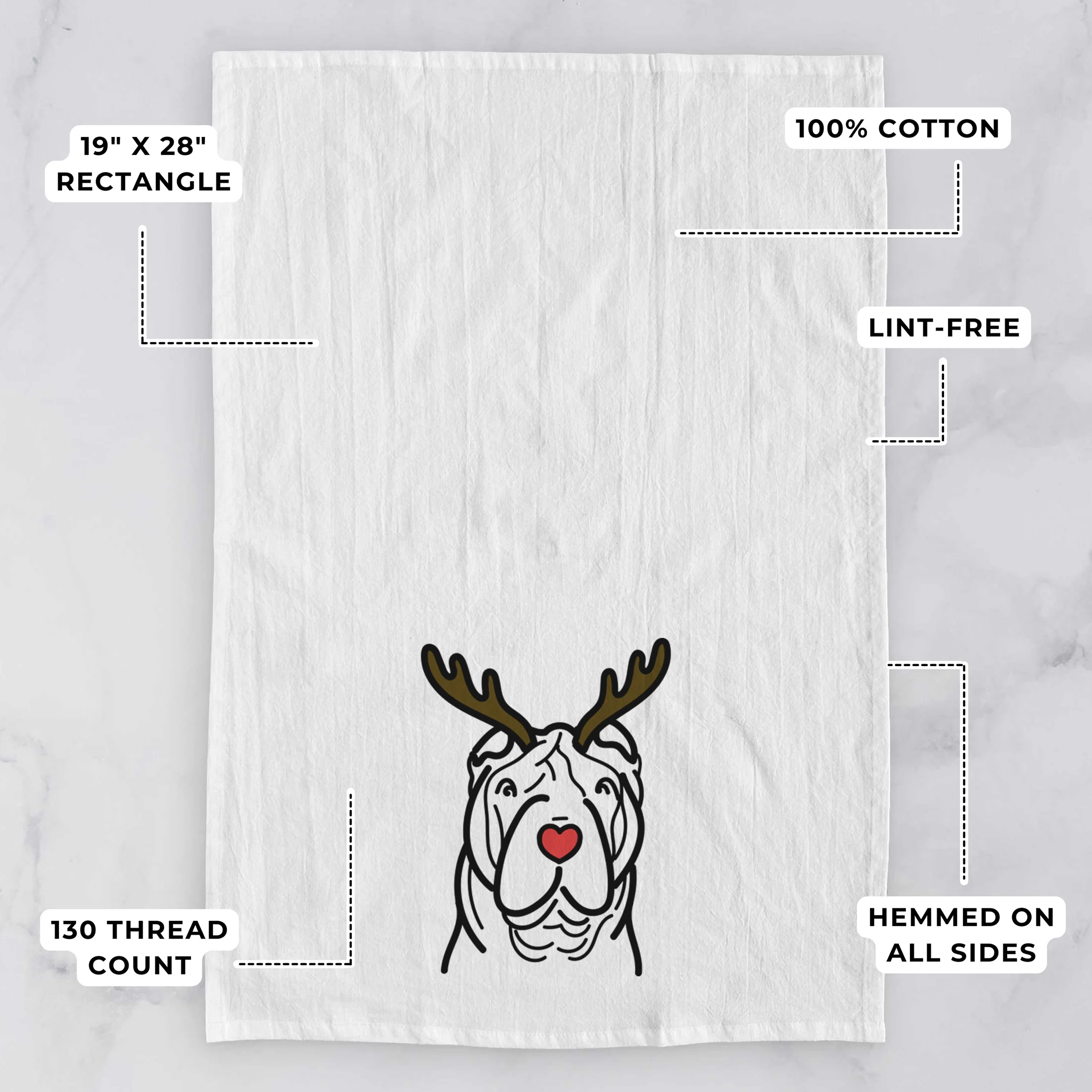 Red Nose Shar Pei - Tea Towel - Image 3