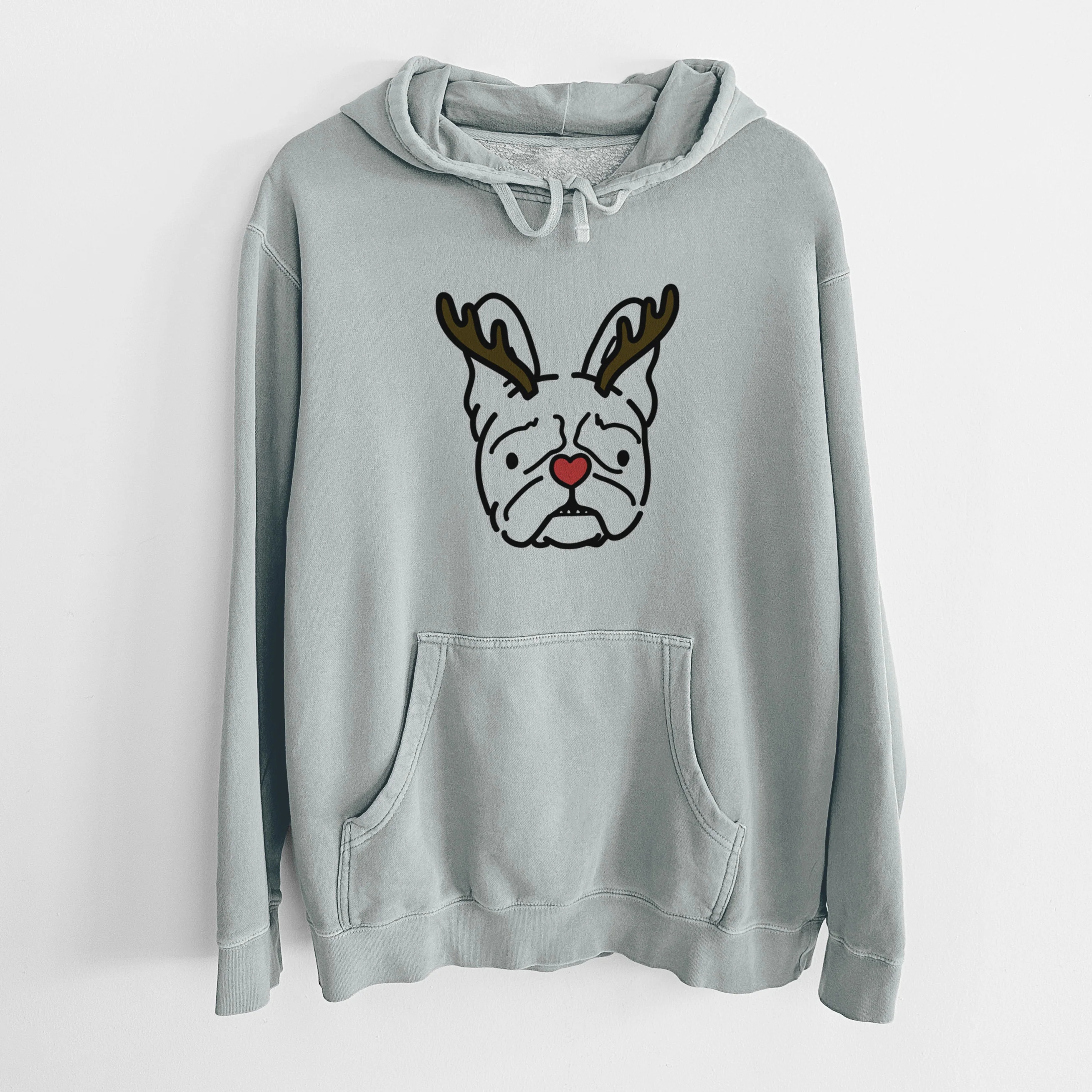 Red Nose French Bulldog - Squishy - Unisex Pigment Dyed Hoodie - Image 7