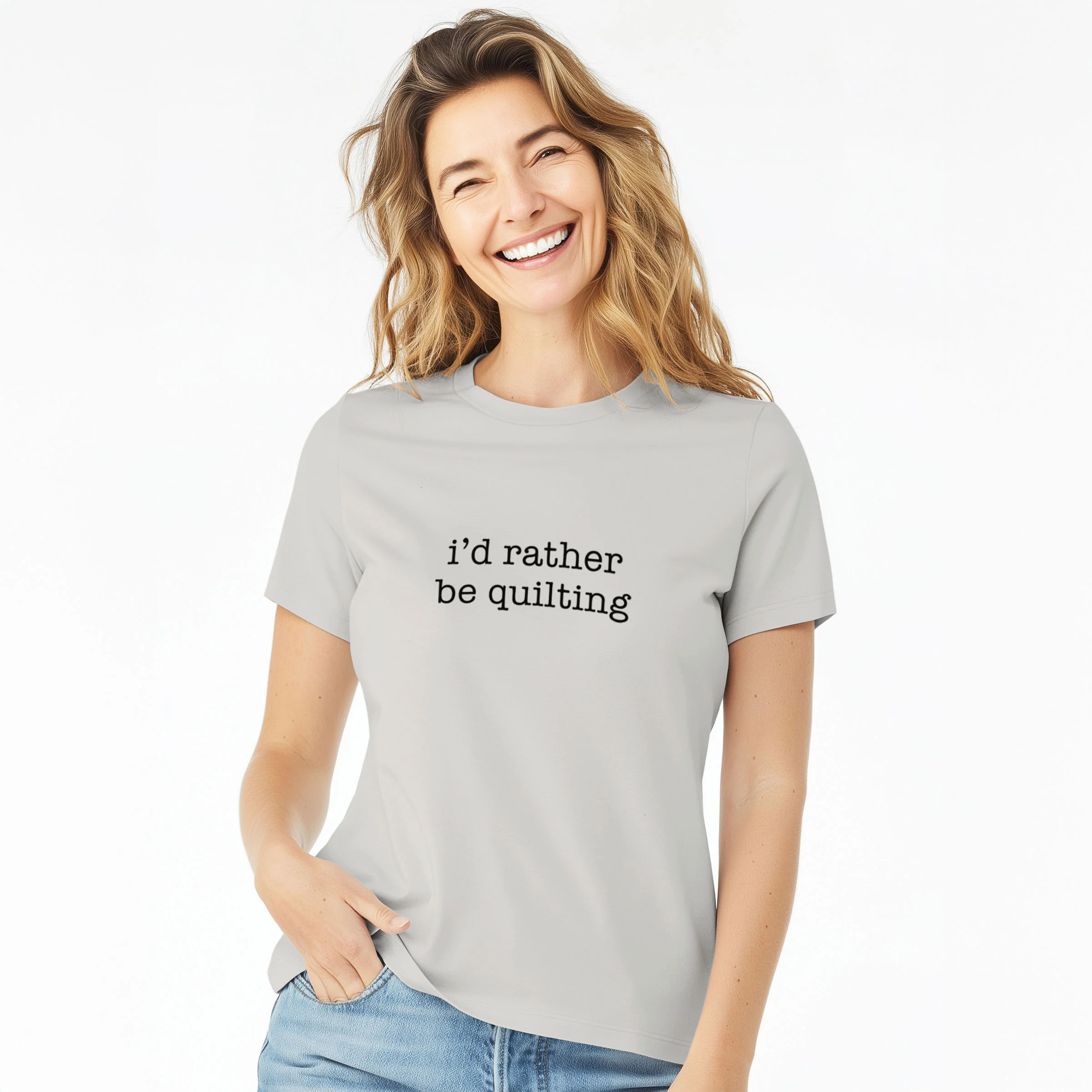 I'd Rather Be Quilting - Women's Lightweight Relaxed Fit 100% Cotton Crewneck - Image 3