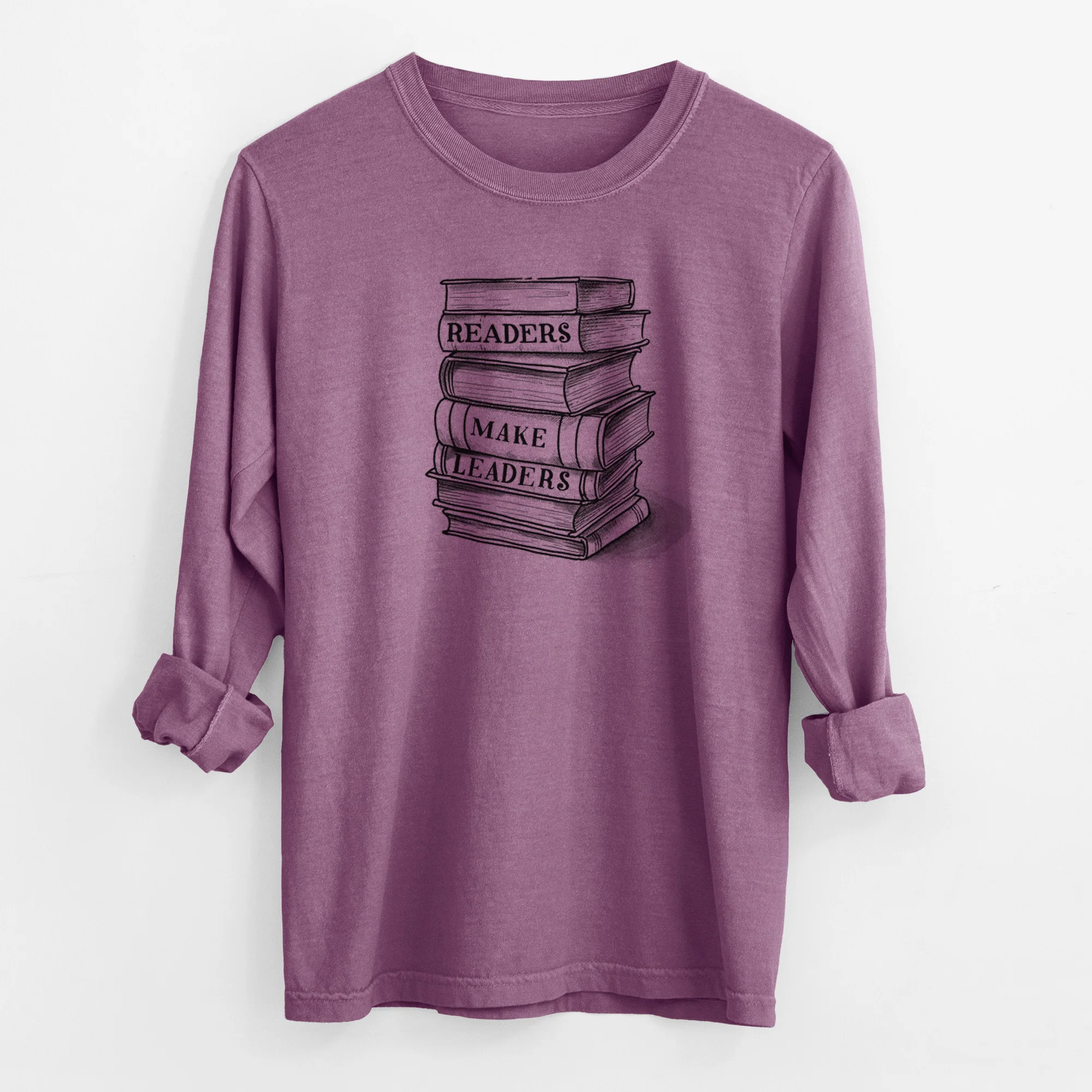 Readers Make Leaders Book Stack - Men's Heavyweight 100% Cotton Long Sleeve - Image 10