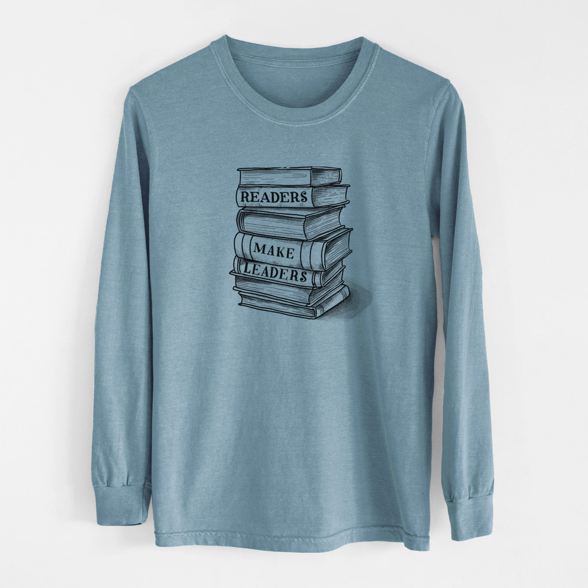 Readers Make Leaders Book Stack - Men's Heavyweight 100% Cotton Long Sleeve - Image 8