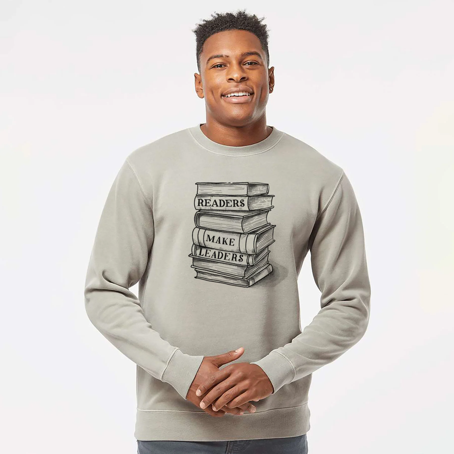 Readers Make Leaders Book Stack - Unisex Pigment Dyed Crew Sweatshirt - Image 5