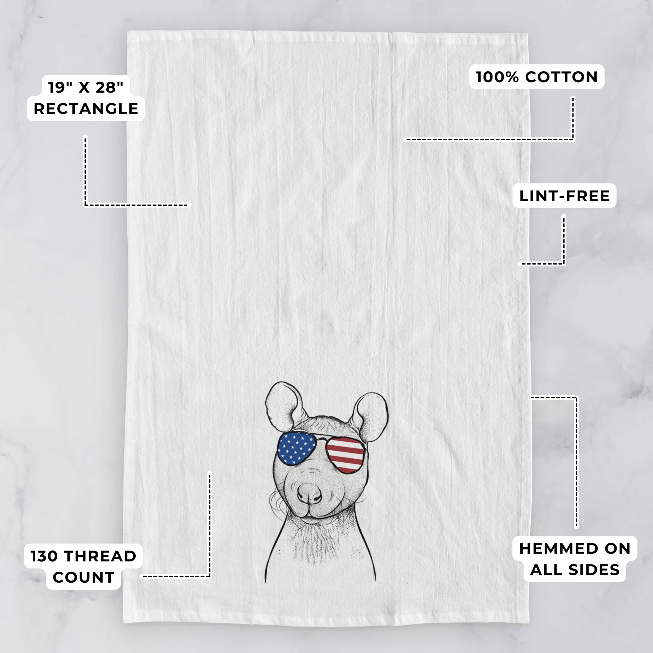 Ruthie the Hairless Rat Tea Towel - Image 3