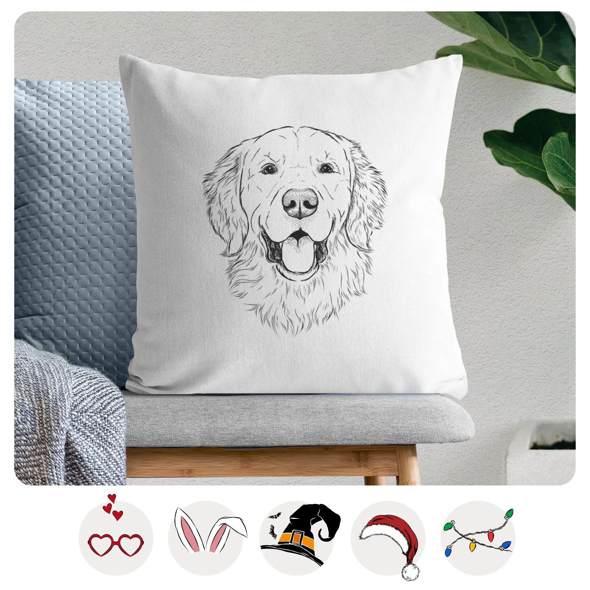 Sam the Golden Retriever - Throw Pillow Cover