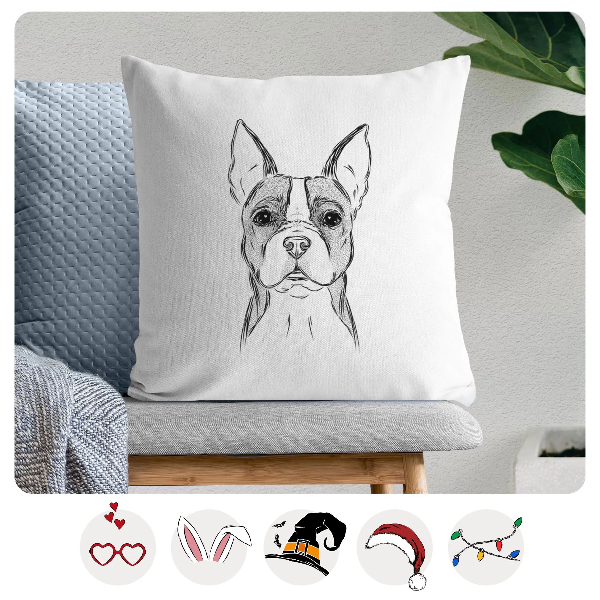 Scout the Boston Terrier - Throw Pillow Cover