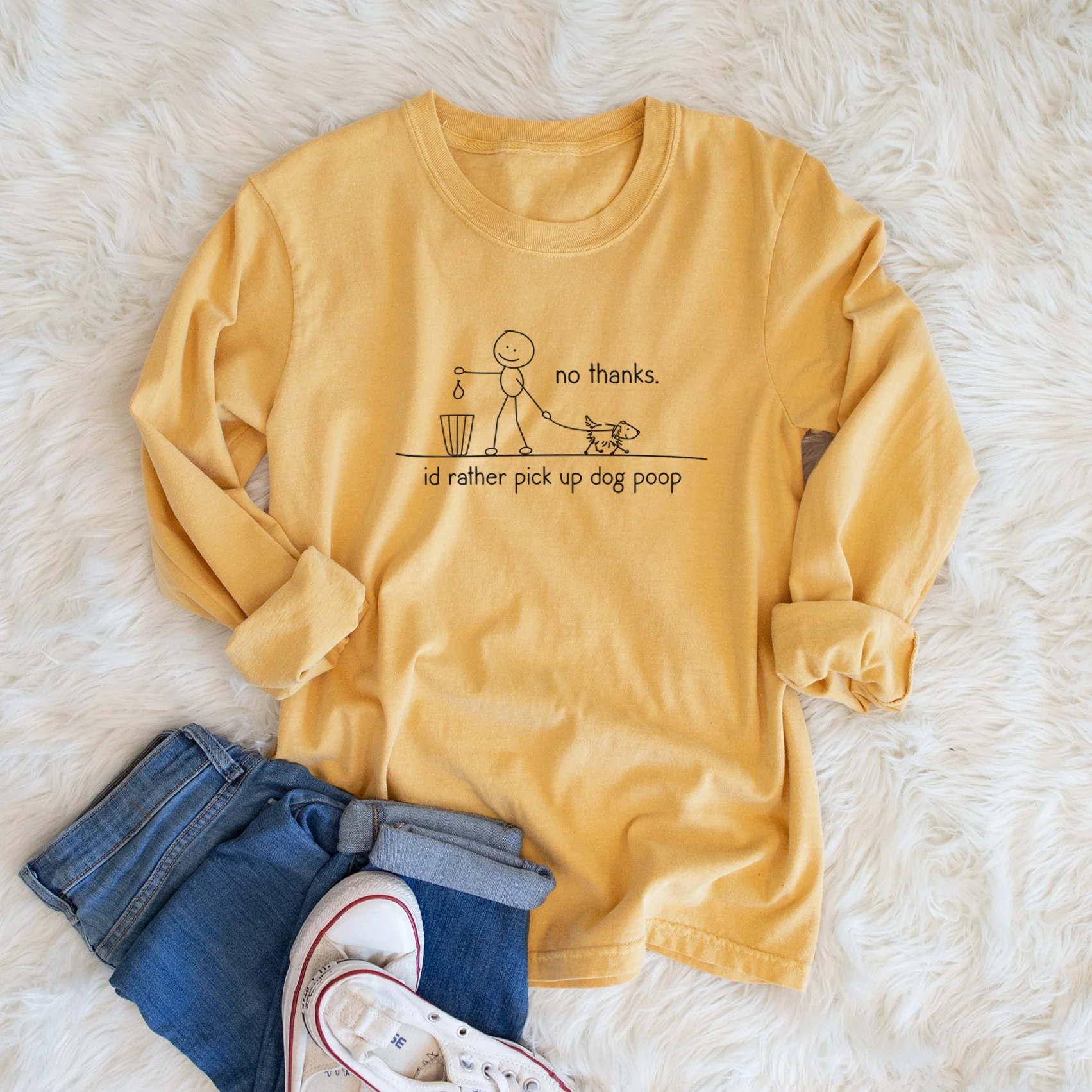 No Thanks - I'd rather pickup dog poop - Men's Heavyweight 100% Cotton Long Sleeve - Image 5