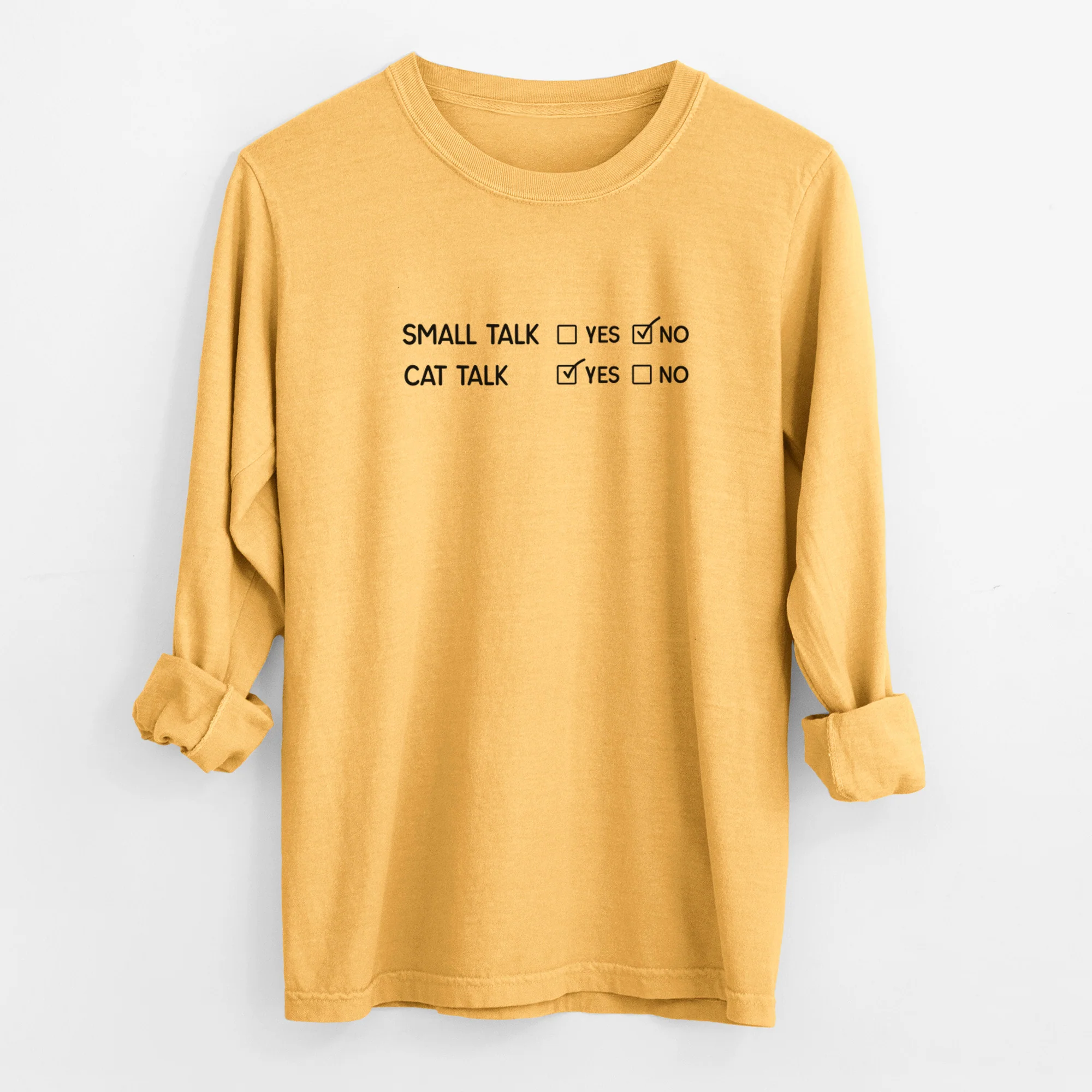 Small Talk No - Cat Talk Yes - Men's Heavyweight 100% Cotton Long Sleeve - Image 3