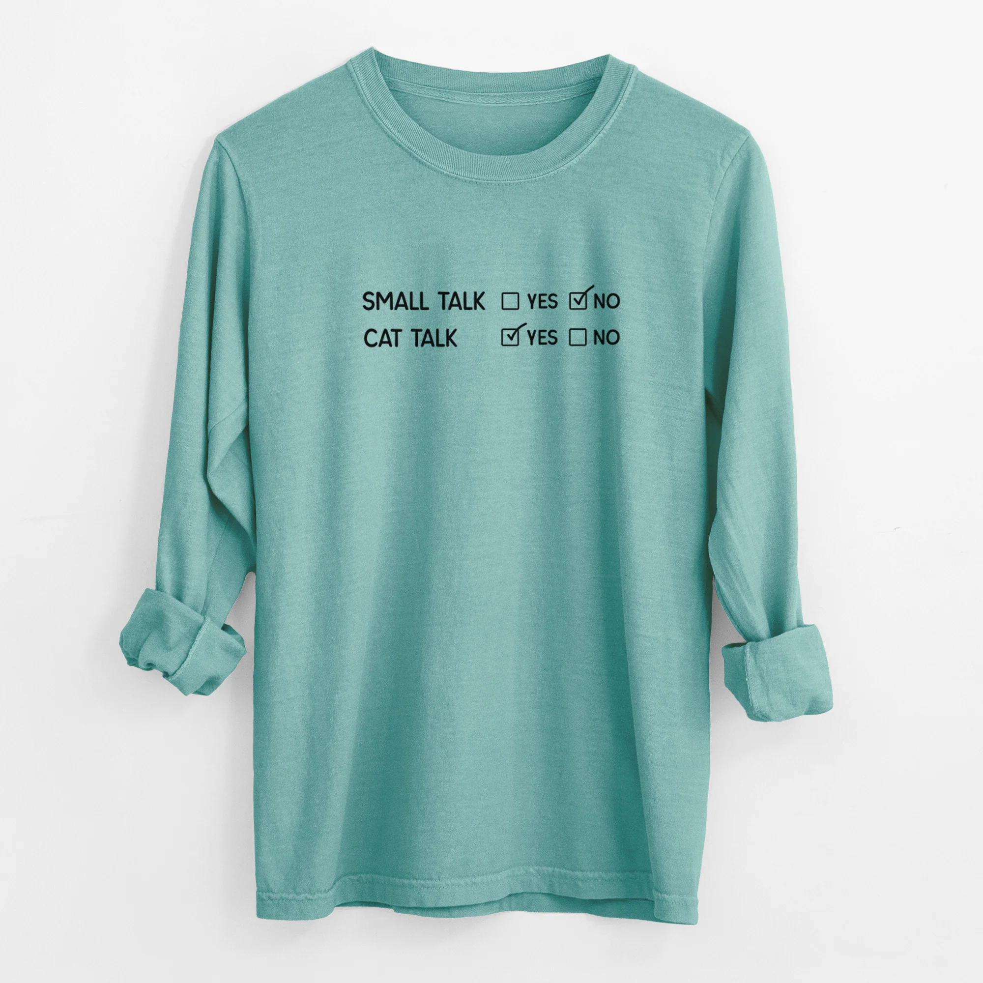 Small Talk No - Cat Talk Yes - Men's Heavyweight 100% Cotton Long Sleeve - Image 9